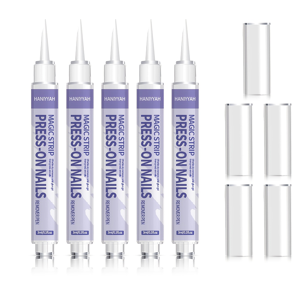 Image of 5pcs 3ml Nail Glue Remover Pen,haniyyah Press-on Nails Remover Pen,easy Remove Remover,no Leakage For Fake Nails Debonder Adhessive Remover -free