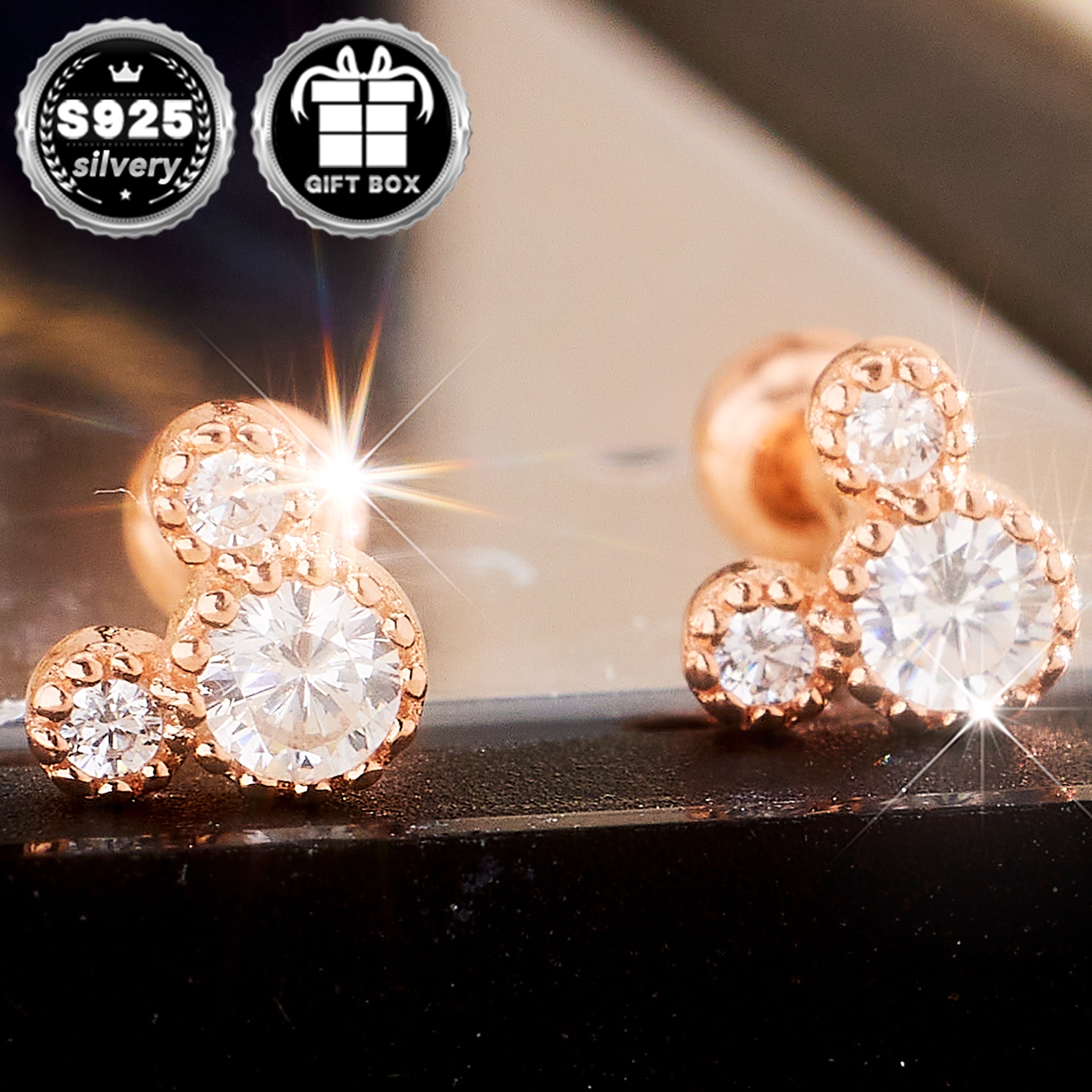 TEMU 2pc Classic Simple Mouse Ears Stud Earrings For Women, 925 Silver With Synthetic Cubic Zirconia, No Plating,…: retailer-supplied image