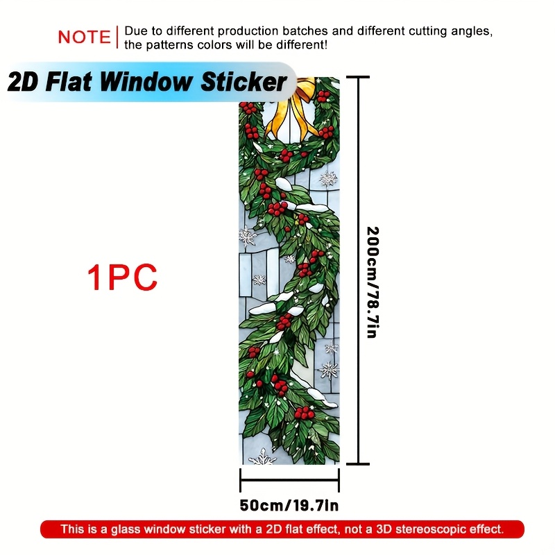 TEMU 2d Flat, Reusable Static Cling Pvc Window Suitable For - Christmas Wreath With Berries & Bow, No Glue/ Removable Decal, Removable Wallpaper For,