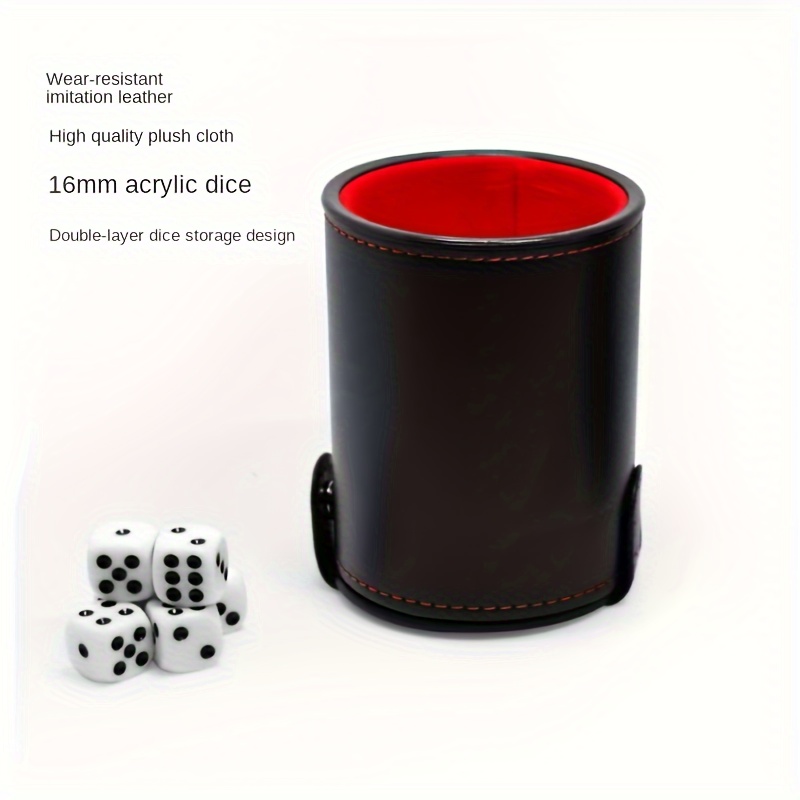 

Double Layer Dice Cups Set, Black Pu Leather With Red Flannel , 16mm Acrylic Dice Storage, Art & Game Supplies With 6pcs Dices