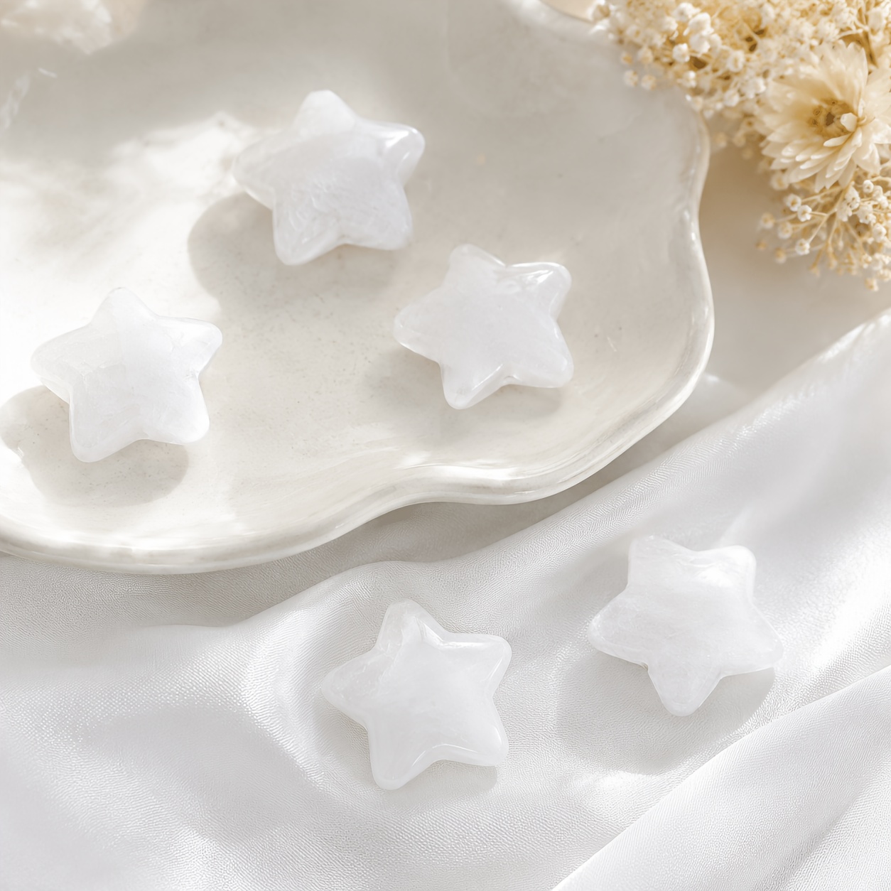 Natural Clear Quartz Star Stone, 20mm Polished Five-Point Star