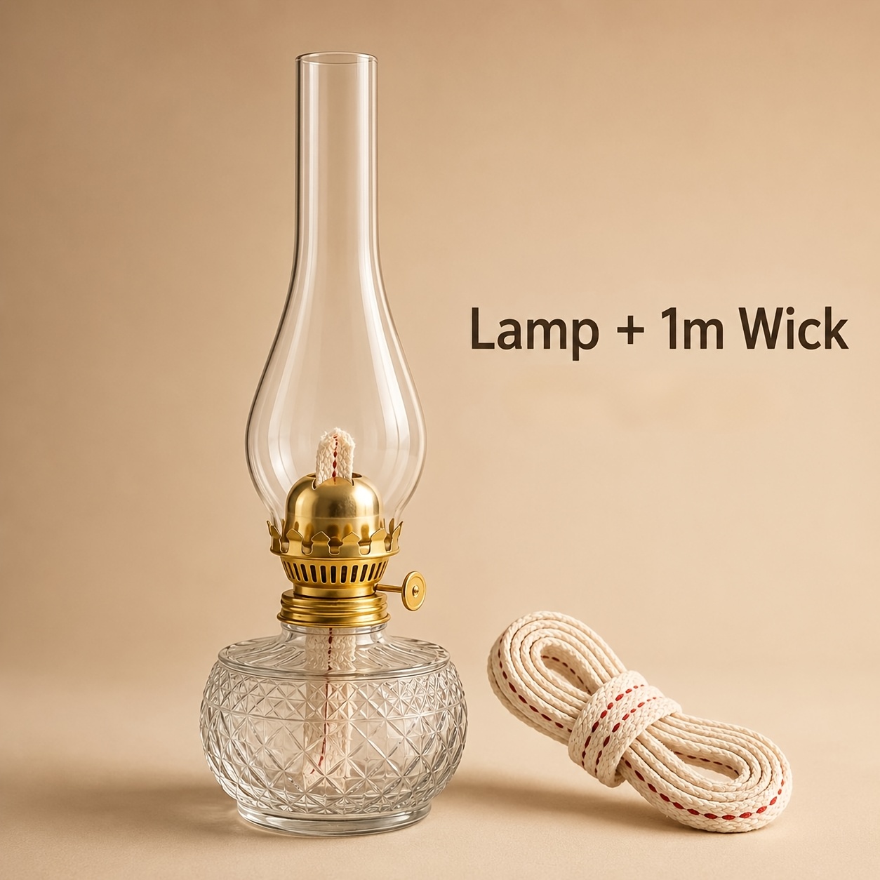 TEMU Classic Glass Oil Lamp With Tall Chimney & Clear Glass Base - Windproof Kerosene Table Lantern Suitable For Home, Camping, Outdoor, Emergency