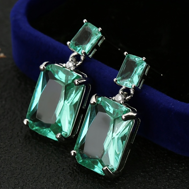 TEMU 2pcs Popular Women's Fashionable, Elegant, Unique, And Mint Green Synthetic Zirconia Pendant Earrings For Weddings, Engagements, Gatherings,