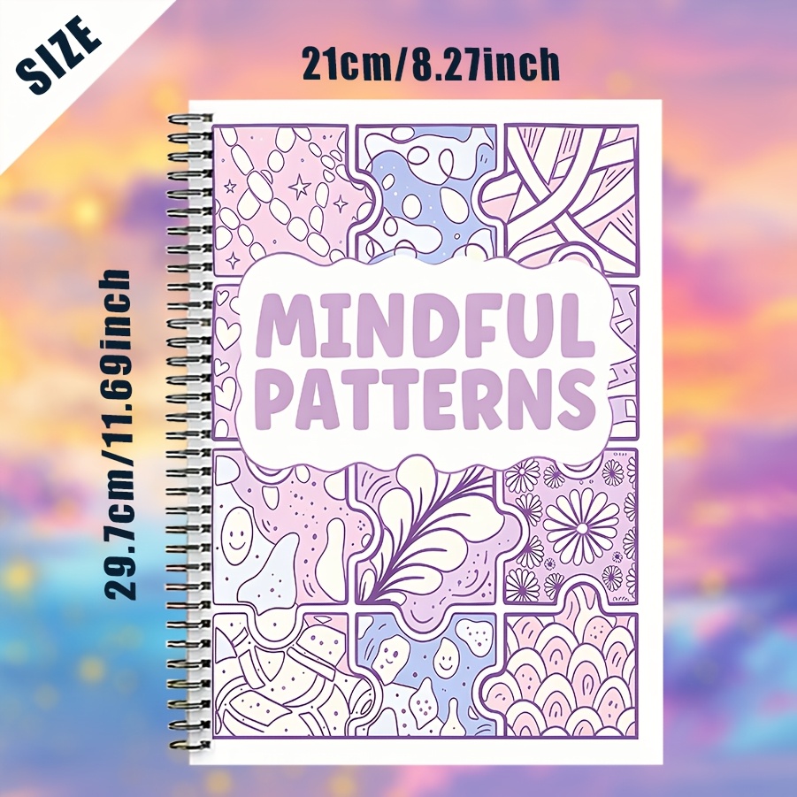 TEMU Meditation Pattern Monochrome Coloring Book, A4 Double Spiral Binding, 20 Pages, Designed And Coloring With A Black Pen Or Marker, Eliminating