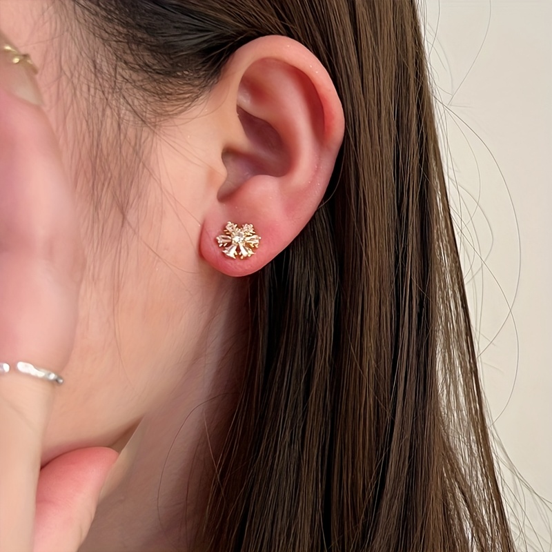 Snowflake Shaped Rhinestone Earrings, 925 Sterling Silver