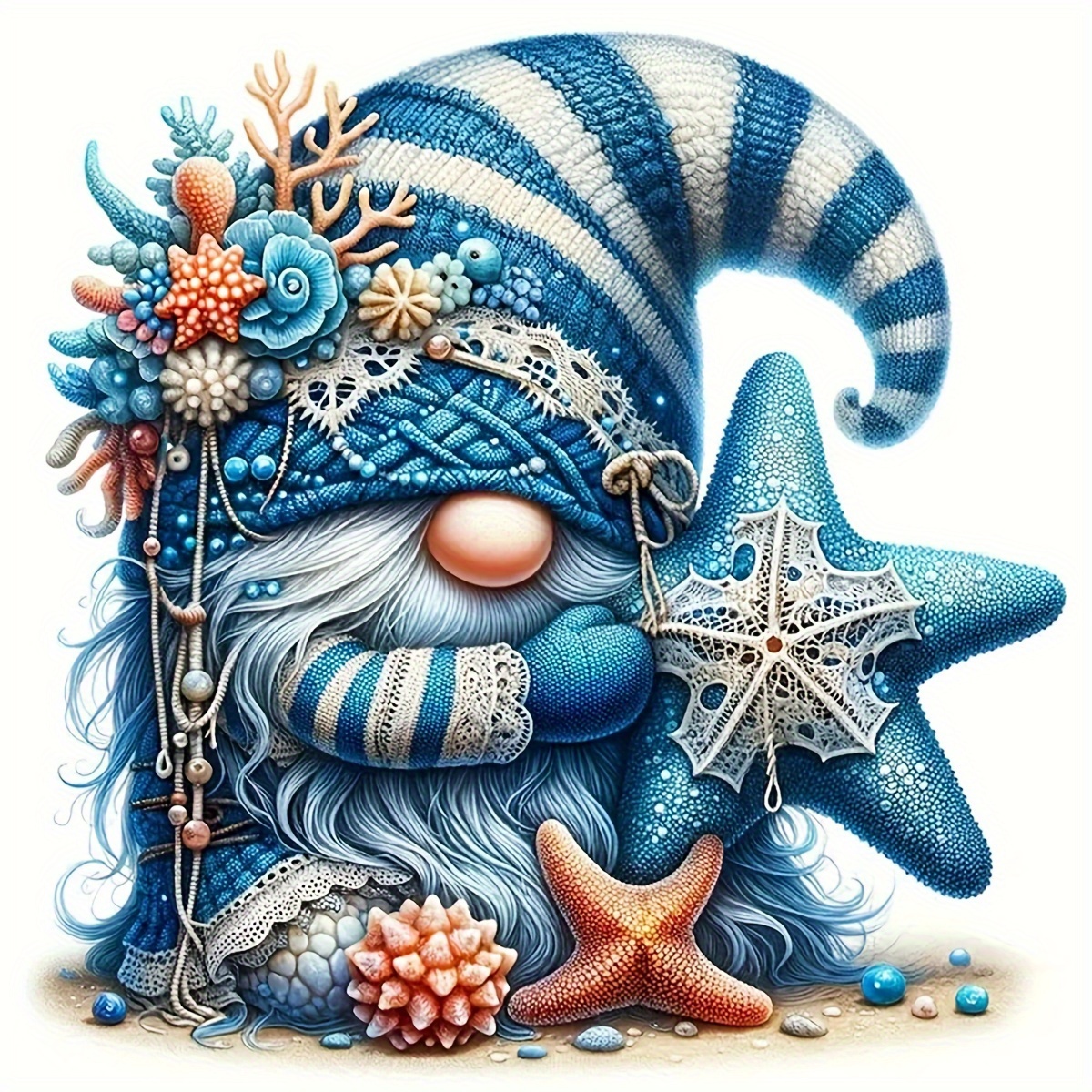 

5d Diy Diamond Painting Kit - Round Acrylic (pmma) Embroidery Art Craft - Starfish Gnome Design Diamond Art 30cm X 30cm - Home Wall Decor & Unique Gift Without Frame