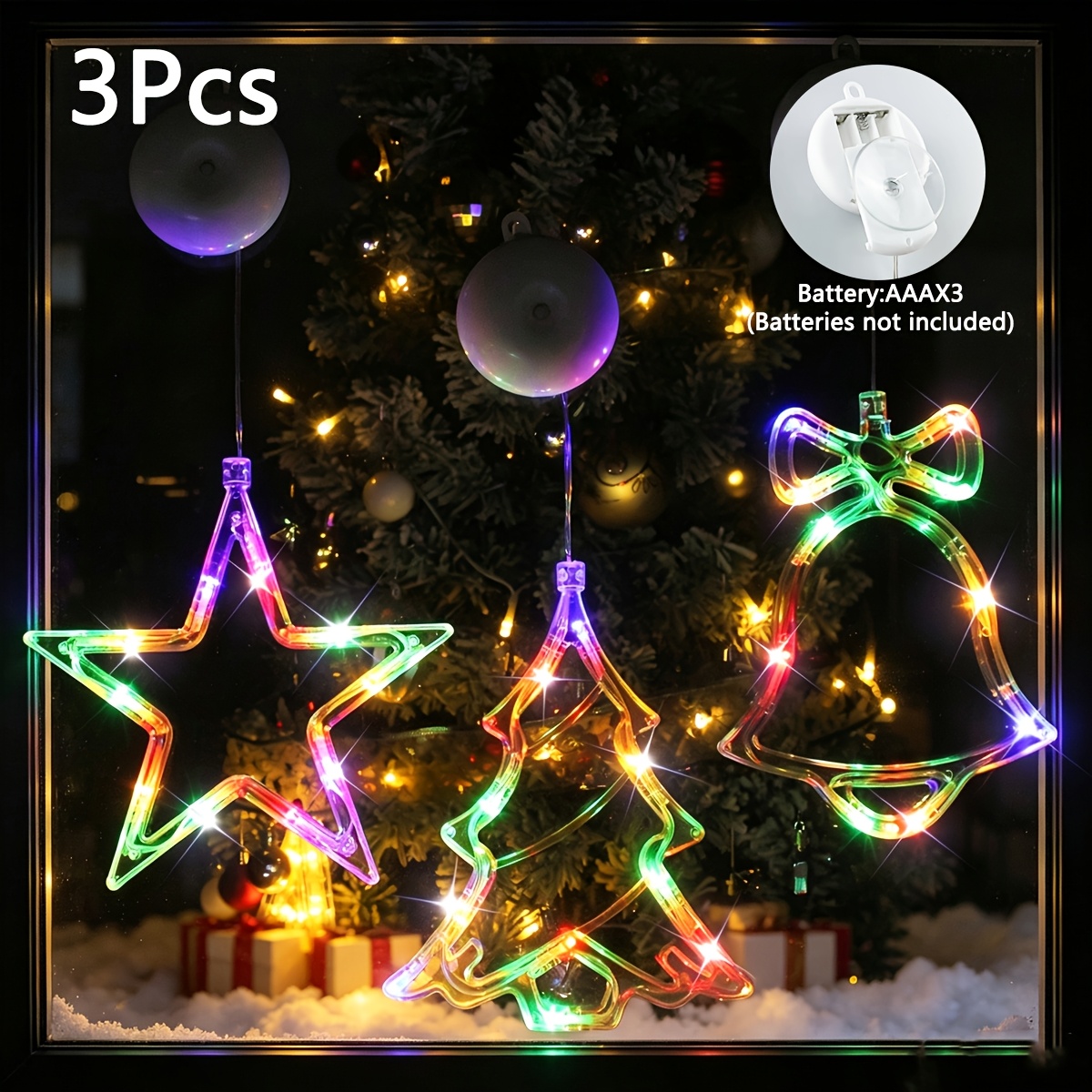 TEMU 3pcs, Window Lights Star Suction Cup, Christmas Lights, Tree Decor, Indoor String Lights, Battery Operated, Christmas, New Year, Christmas