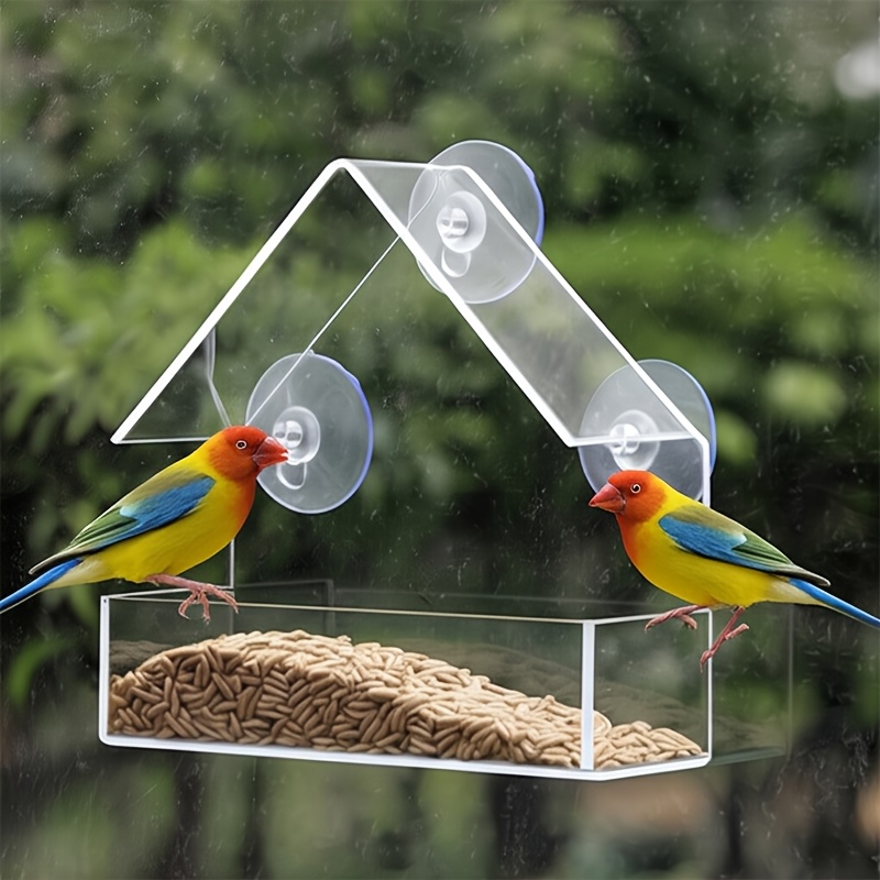 TEMU Window Bird Feeder: Strong Suction, , Clear Acrylic - Enjoy Bird Watching! Suitable For All , Day Gift, Bird Supplies