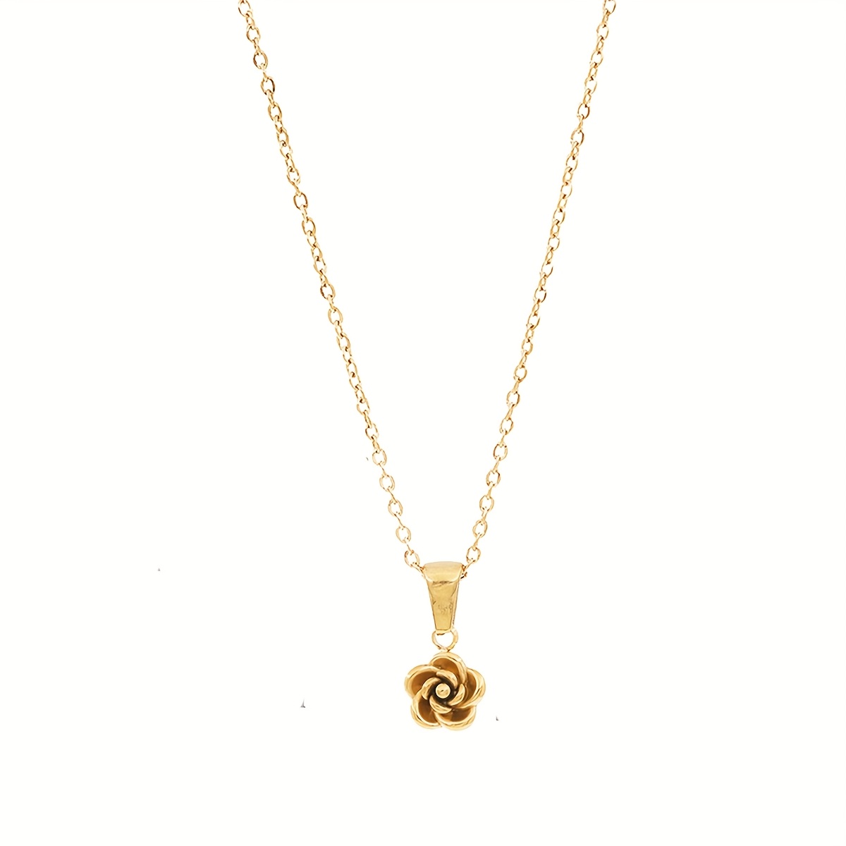 E-shop Damen-Halskette aus Edelstahl, Kamelien-Halskette, elegante Blumen-Anhänger-Kette, goldener Schmuck, Geschenk für Mama, Geschenk für Damen