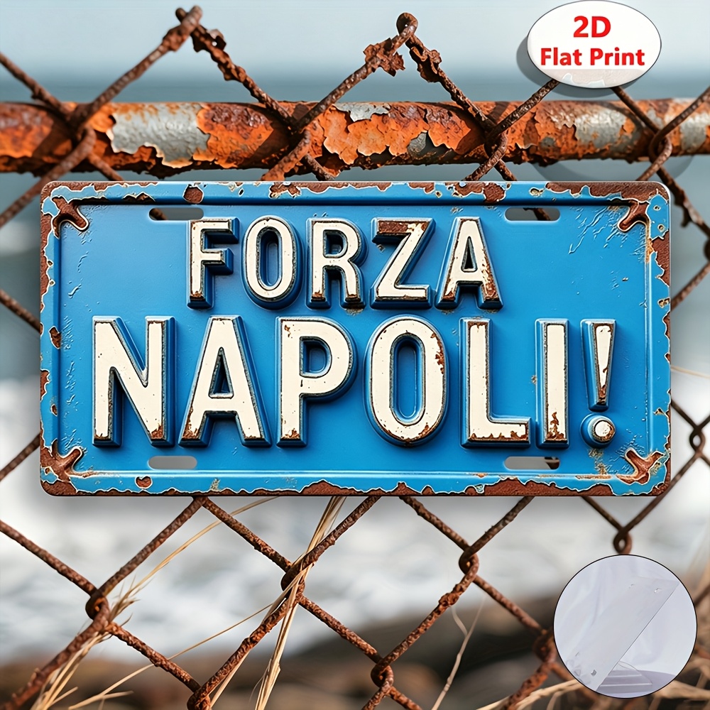 TEMU Piatto 2D, Stampa Piatta 2D su Alluminio, 1 pz, Targa Vintage in Alluminio, Placca Decorativa e Statue (30,48 cm x 14,99 cm), Insegna Napoli!,