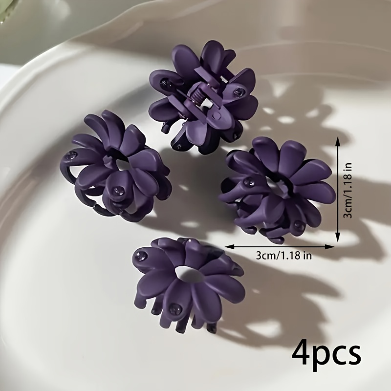 4pcs Solid Color Matte Flower Shaped Hair Grab Clips Broken Hair Finishing Clips Elegant Hair Barrettes