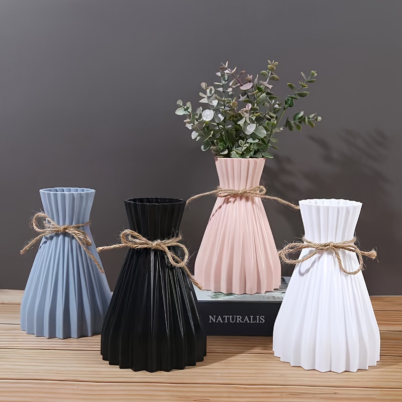 

1pc, Classic Plastic Vases With Jute Rope Accent, Modern Simplicity Decorative Vase For Artificial & Dried Flowers, Home Decor Container, 7x17.5cm/2.76x6.89in, 12cm/4.72in Base