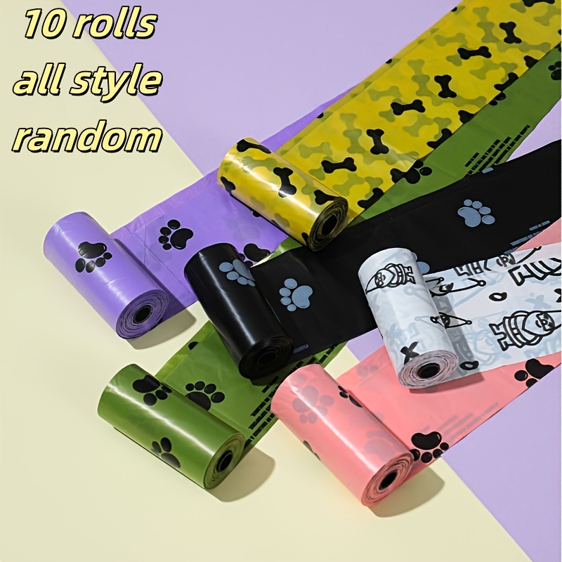 E-shop 10 Rollen/150 Hundekotbeutel, Auslaufsichere Kotbeutel für Haustiere, Bedrucktes Design mit Pfoten, Ideal für die Außenreinigung von Hundekot