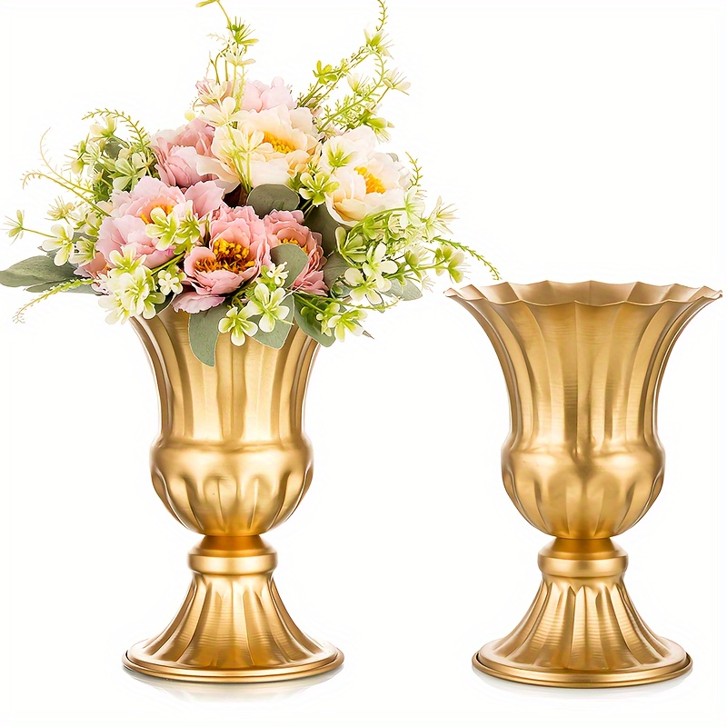 TEMU Metal Flower Vases, 9-inch/6-inch Metal Flower Pots, Artificial Real Flower Vases, Garden Trumpet Flower Pots, Dining Table Wedding Decorations