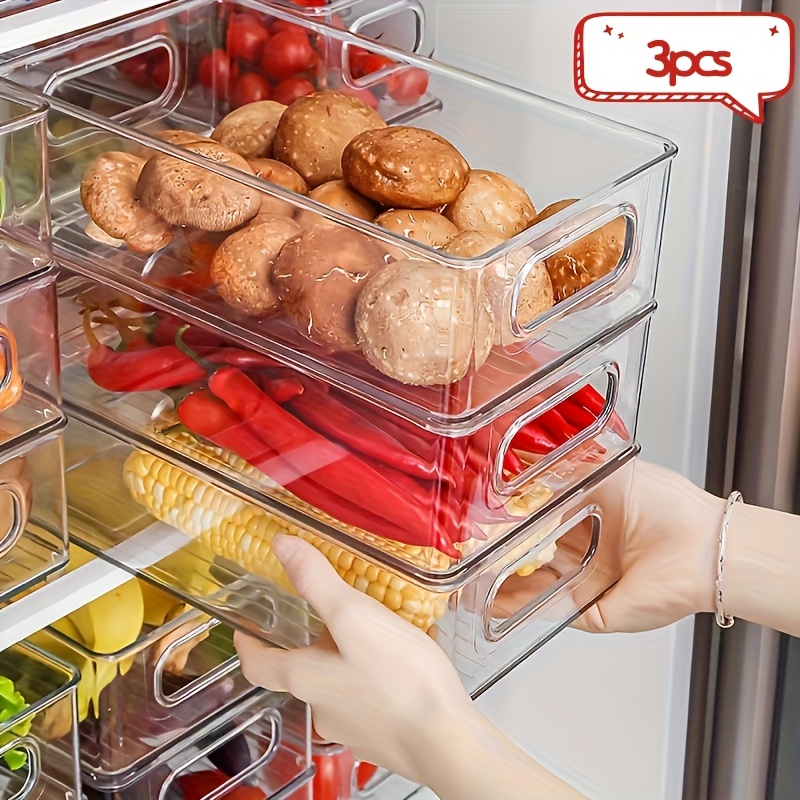 3-teilige transparente Kühlschrank-Aufbewahrungsboxen – Vielseitige Lebensmittelbehälter * für Kühlschrank, Gefrierschrank Vorratskammer – * für Obst, Gemüse, Fleisch usw. – Langlebiger Kunststoff,