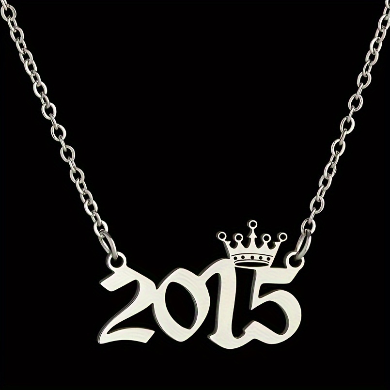 TEMU 1 Elegant And Stylish Stainless Steel Polished Year Number Necklace, Unique Date Birthday Crown Pendant Necklace Gift For 1980-2024, Versatile