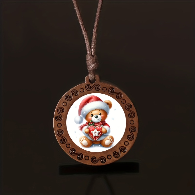 Teddy Bear Christmas Wooden Necklace