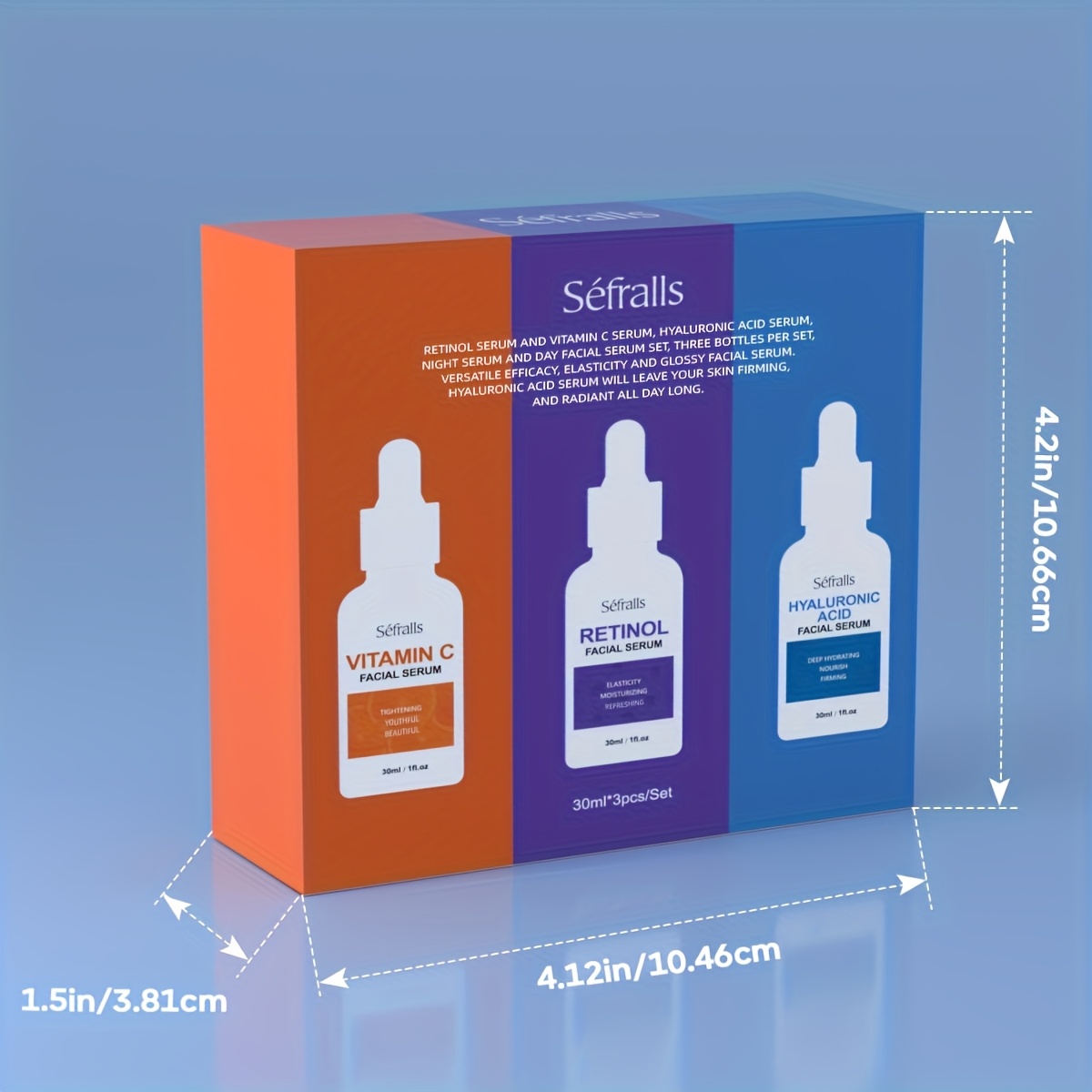 Set Sefralls Hyaluronic Acid VC Retinol Essence 30ml*3pcs s vitaminom C i serumom s hidroksidom hialuronske kiseline za sjaj, učvršćivanje i hidrataciju suhe kože, serum za učvršćivanje, poklon, festival, putovanje