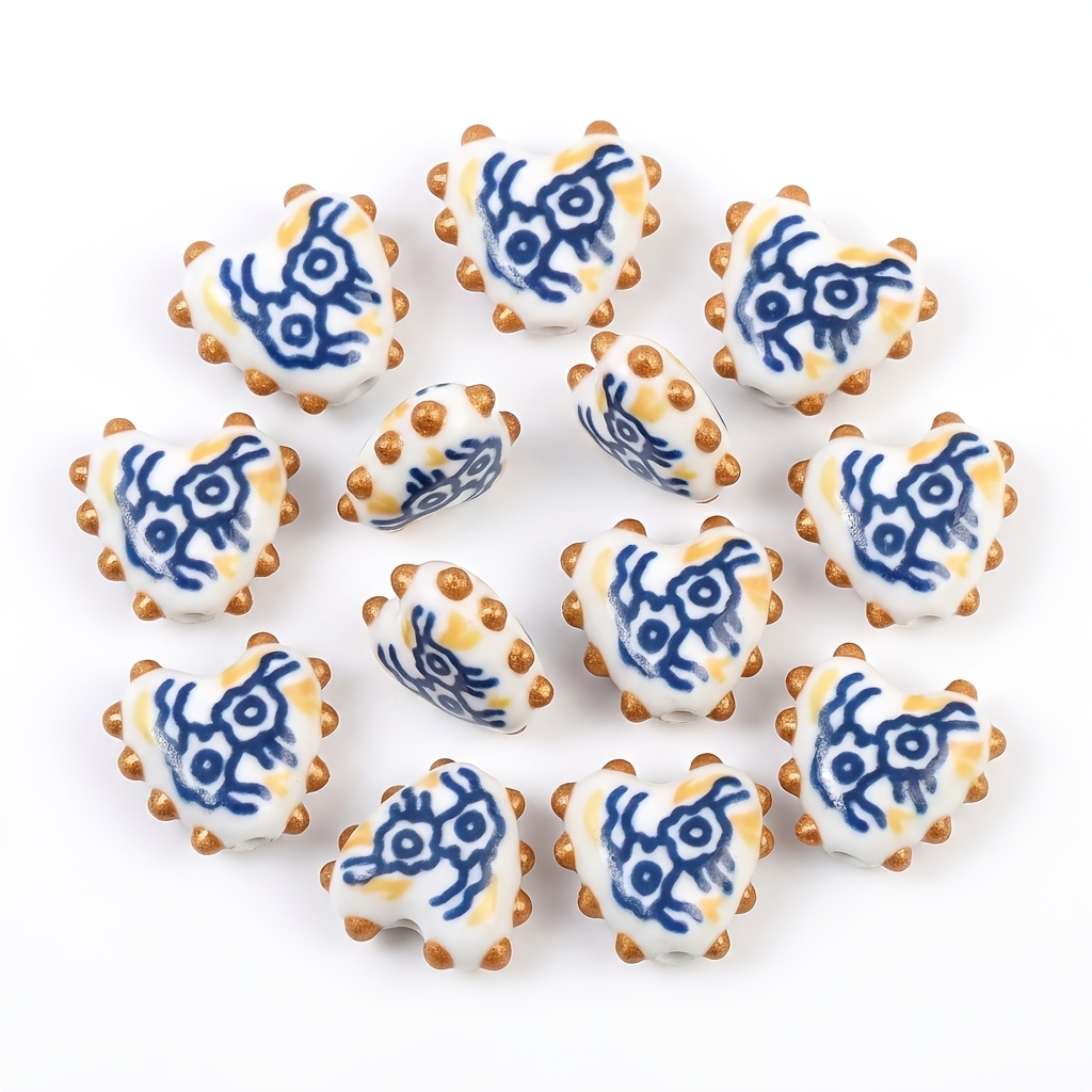 6pcs Handmade Ceramic Heart Beads for DIY Jewellery Making