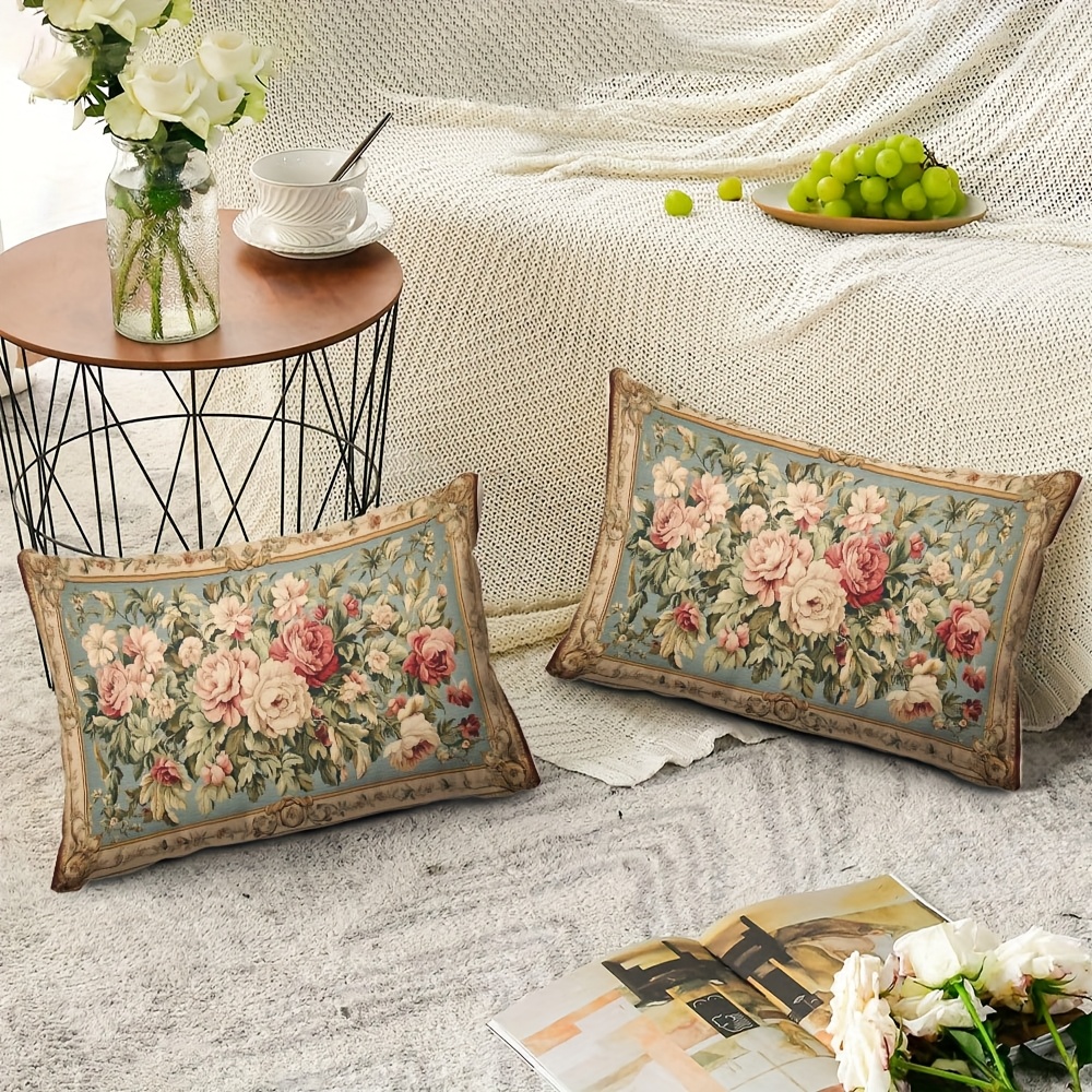 TEMU 2 Vintage Pillow Covers, Double-sided With And Delicate Embellishments, High-quality Double-sided Printing, Soft Short Plush Material, Suitable