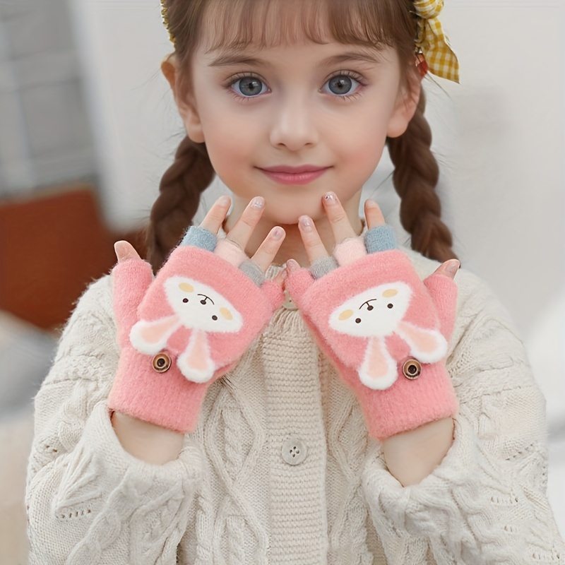 

' Half- Knitted Gloves, Thickened Polyester Gloves , , For And , Size For 2-4 Years Old