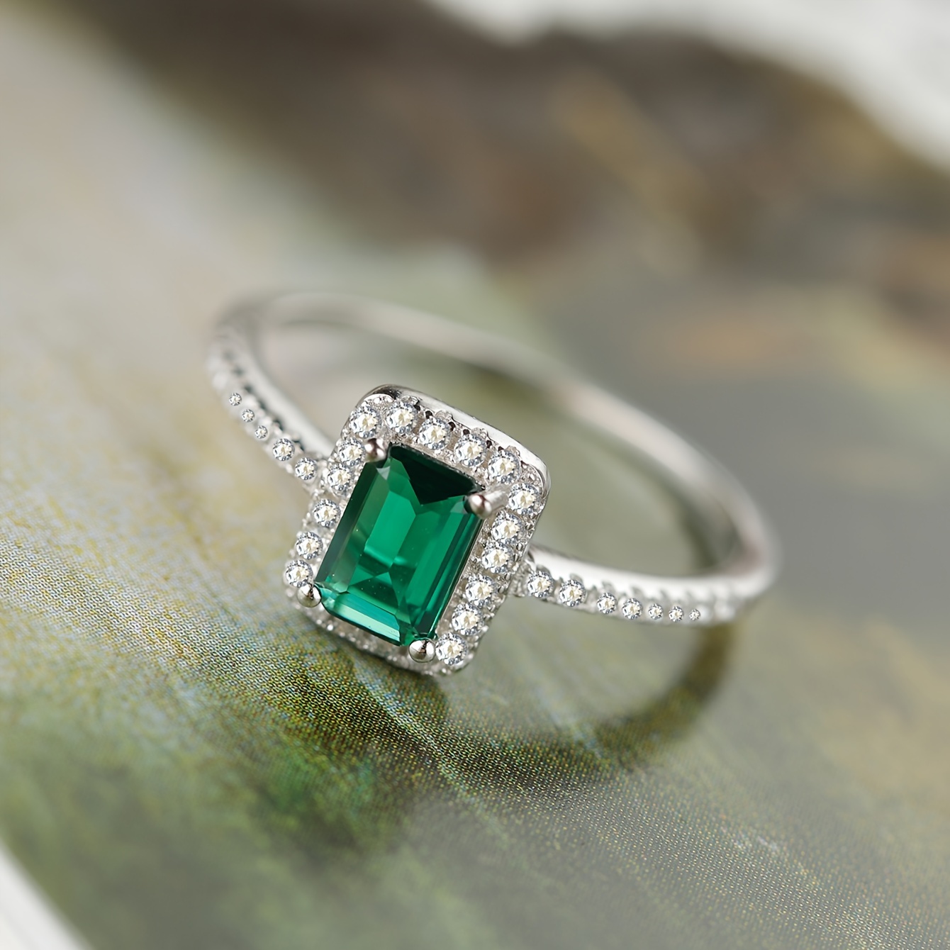 Women's 925 Sterling Silver Geometric Rectangle Ring, April Birthstone