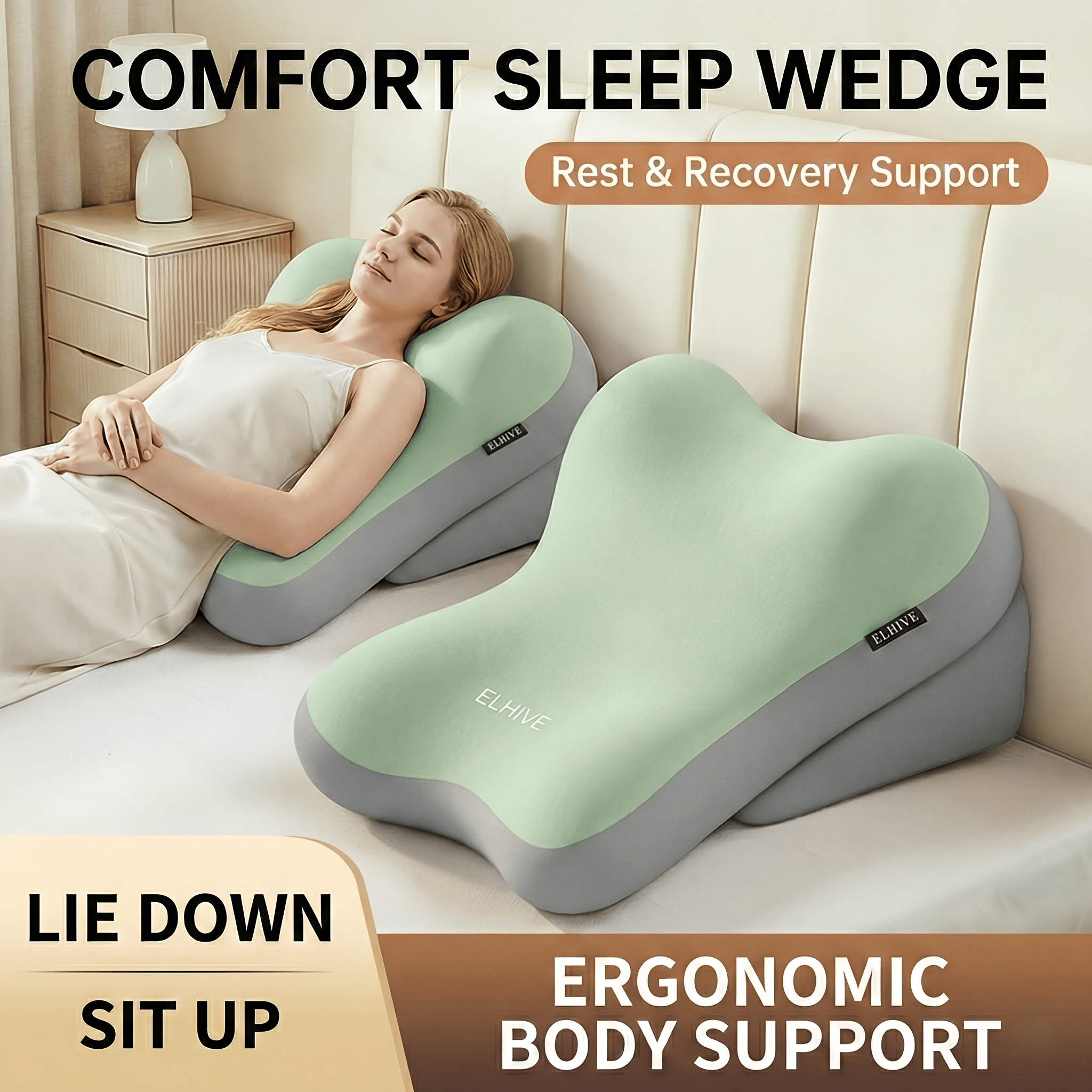 item picture headboard backrest cushion for bed 2pcs adjustable memory foam wedge pillow oversized sit up reading pillow for sitting up in bed lounger for laptop gaming watching tv prone stomach sleeping washable cover