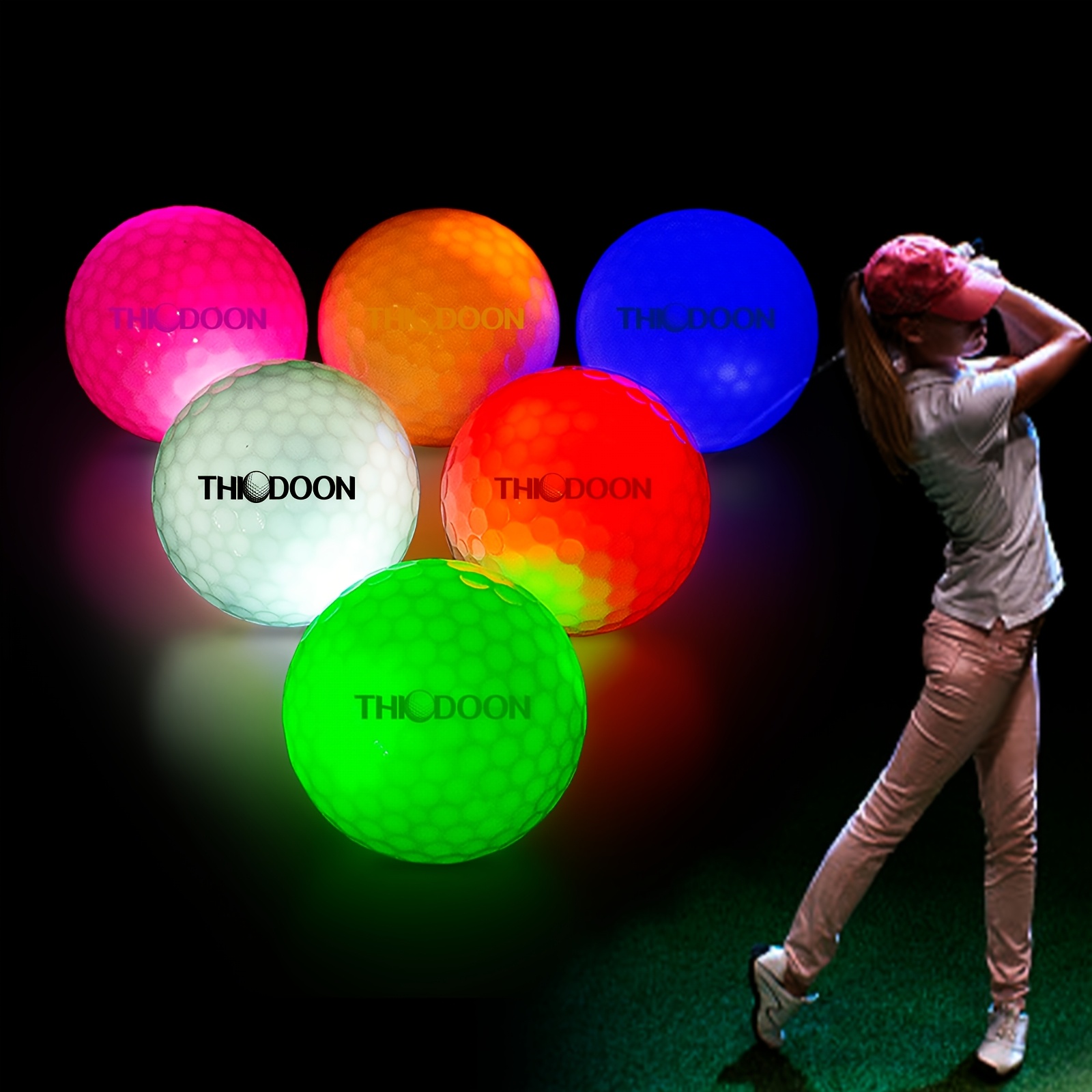 TEMU 6 Pack 6 Colors Glow In The Dark Led Golf Balls - 6-pack Set With 6 Colors, Night Golf Gift For