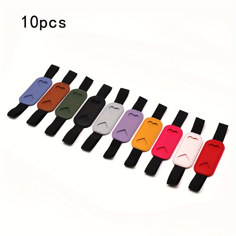 TEMU 10pcs Porte-stylo cœur multicolore en similicuir avec bande élastique, étui de protection pour en similicuir, étui à stylo avec bande,