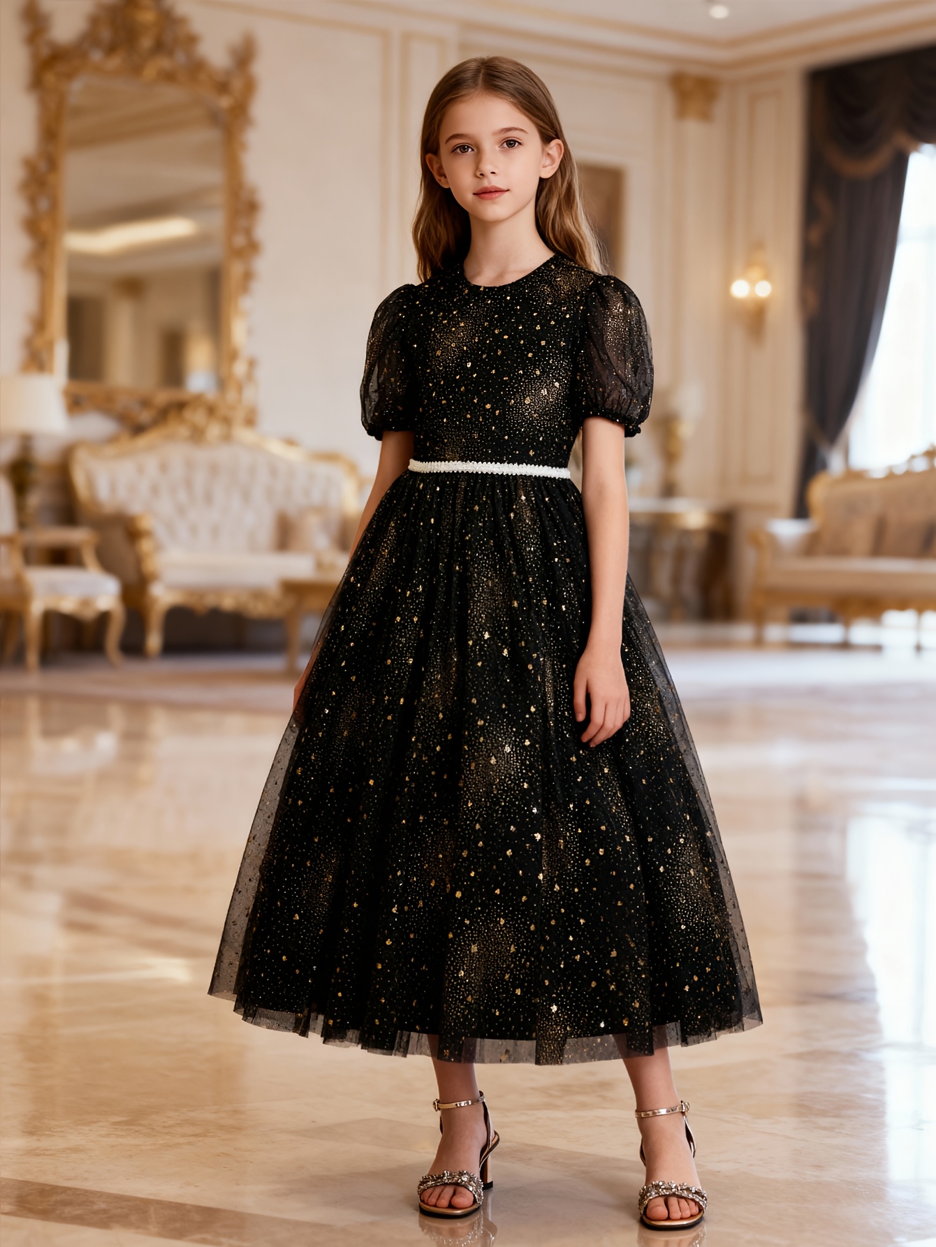 girls elegant starry sky dress exquisite detailing featuring - Temu Oman