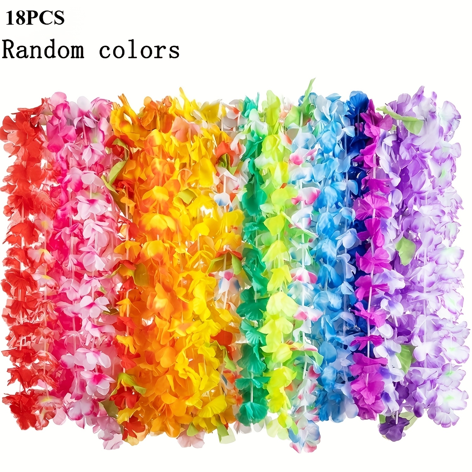 Image of 18pcs (random Color) Assorted Hawaiian Lei - Colorful Polyurethane Tropical Flower Garlands For Beach Parties, Birthdays, Luau, And More (random ), Party Decoration | Vibrant Lei