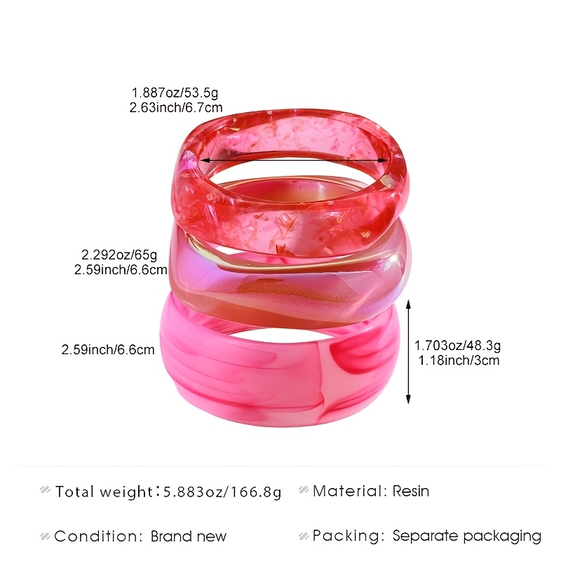 Women's Oversized Pink Resin Bangle Set, Minimalist Stackable