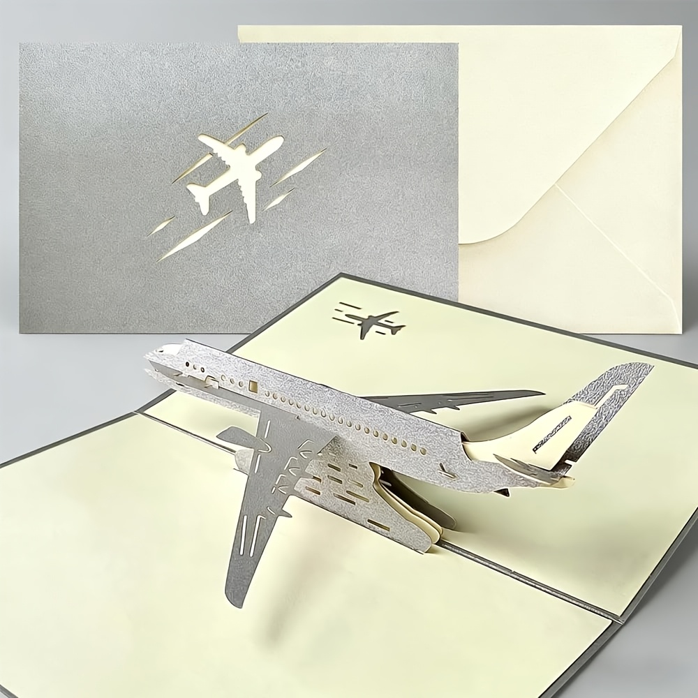 Image of Red Airplane /grey Airplane/blue Airplane Pop Up Greeting Card For Happy Birthday Anniversary Graduation Congratulations Fathers Day Retirement Pilots Plane Travelers