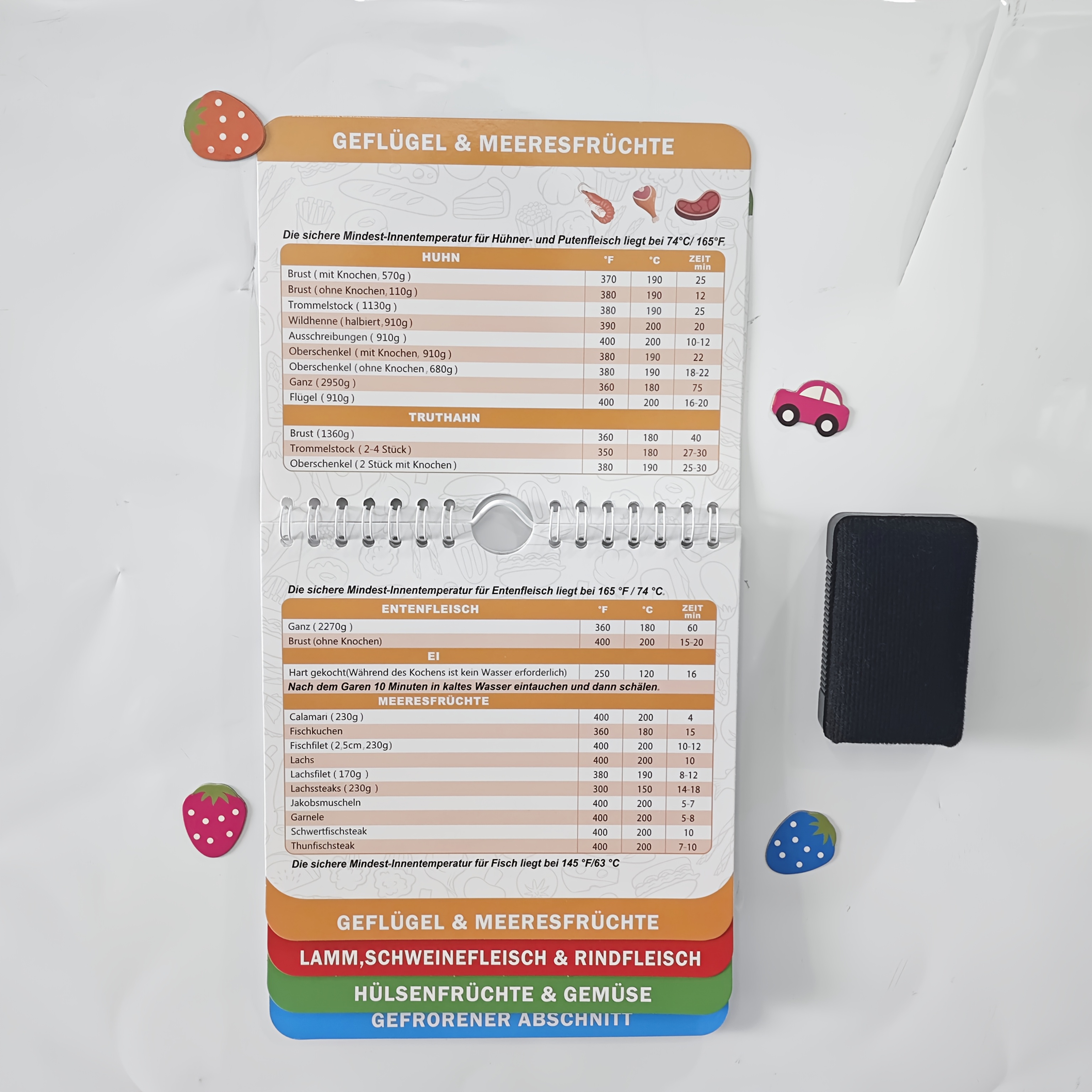 E-shop Rezeptzubehör für Heißluftfritteusen, Rezeptführer für Heißluftfritteusen, Kochzeitentabellen für deutsche Zutaten, Küchenzubehör zum Aufkleben