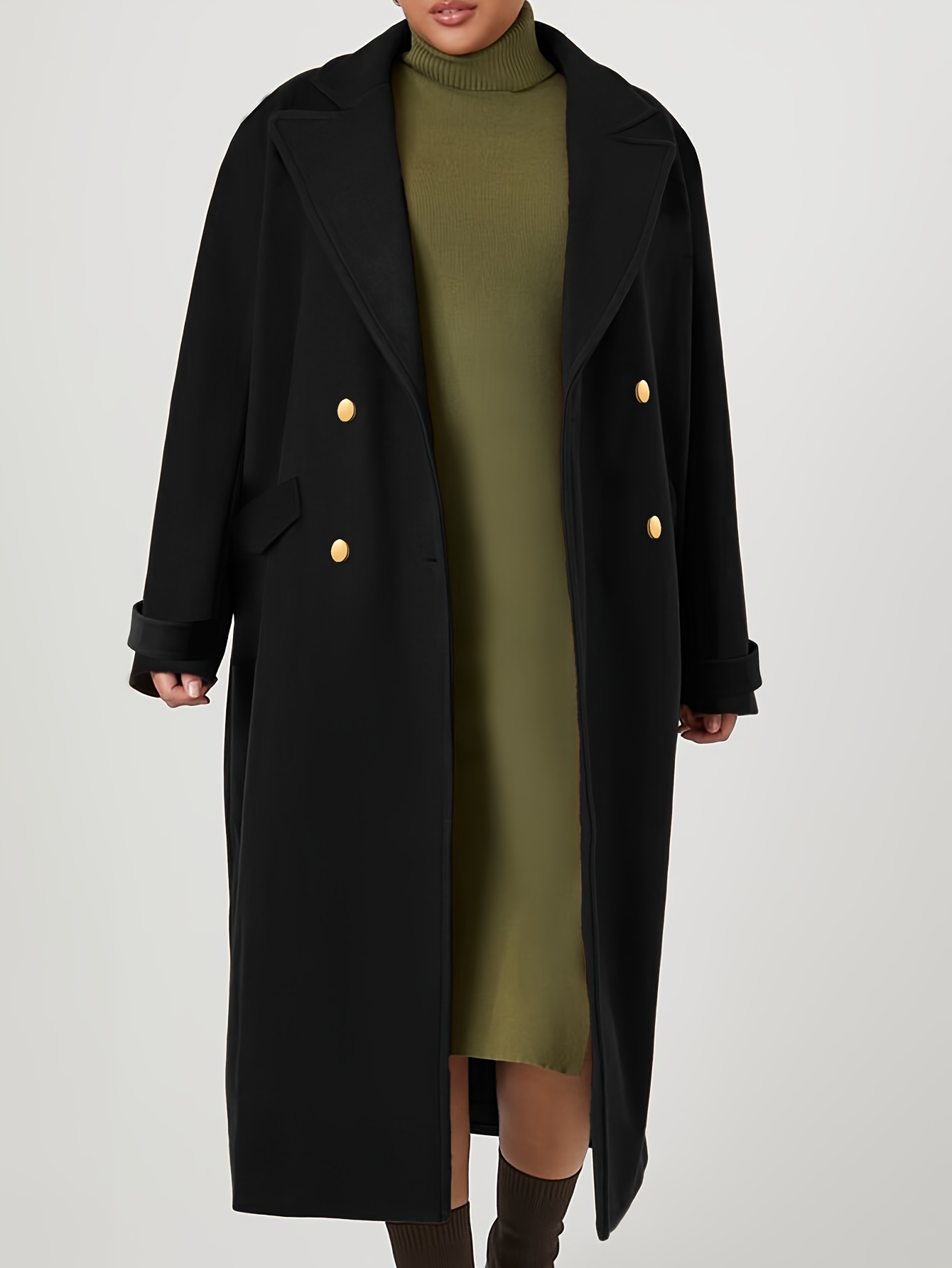 eleganter schwarzer langer fleece mantel damen Temu Germany