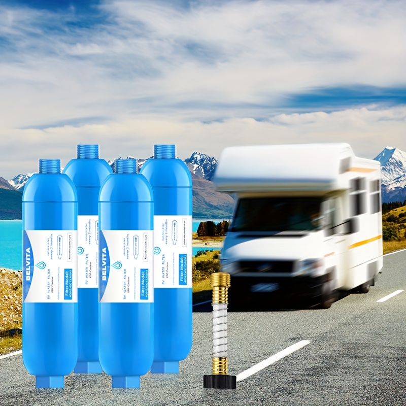 TEMU 4pcs Rv Inline Hose Water Filter, Nsf Camper Water Filter With 1 Flexible Hose Protectors For Rv Garden, Reduces Lead, Fluoride, Chlorine, & Odor In Drinking, For Rvs And