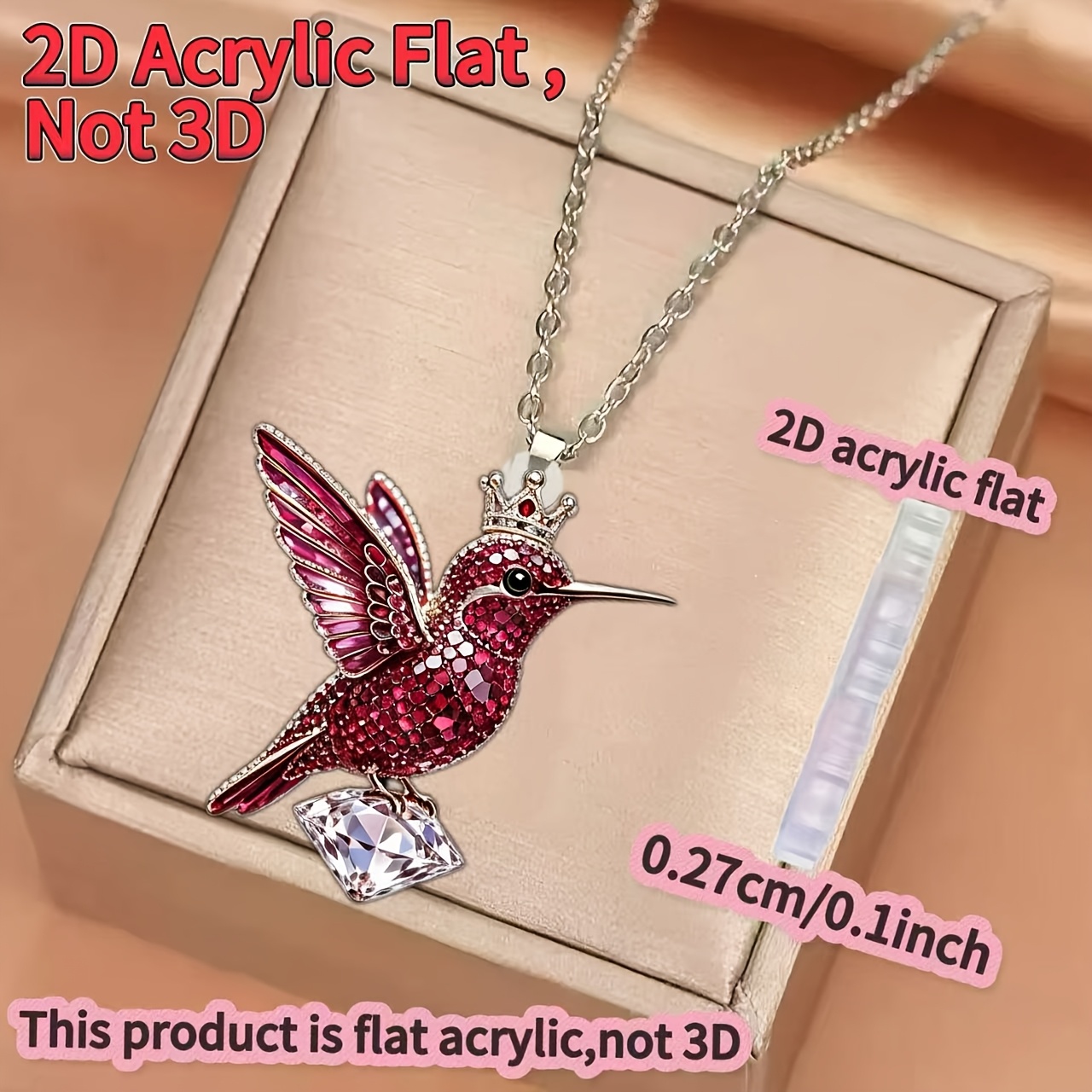 Women's Hummingbird Acrylic Necklace, Fashion Pendant