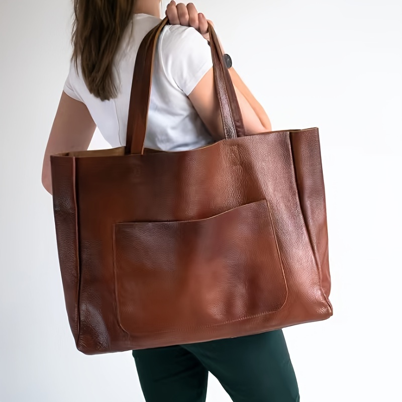 

Women's Large Capacity Shoulder Bag, Retro Vegan Leather Tote Bag, Handbag For Commuting, Shopping