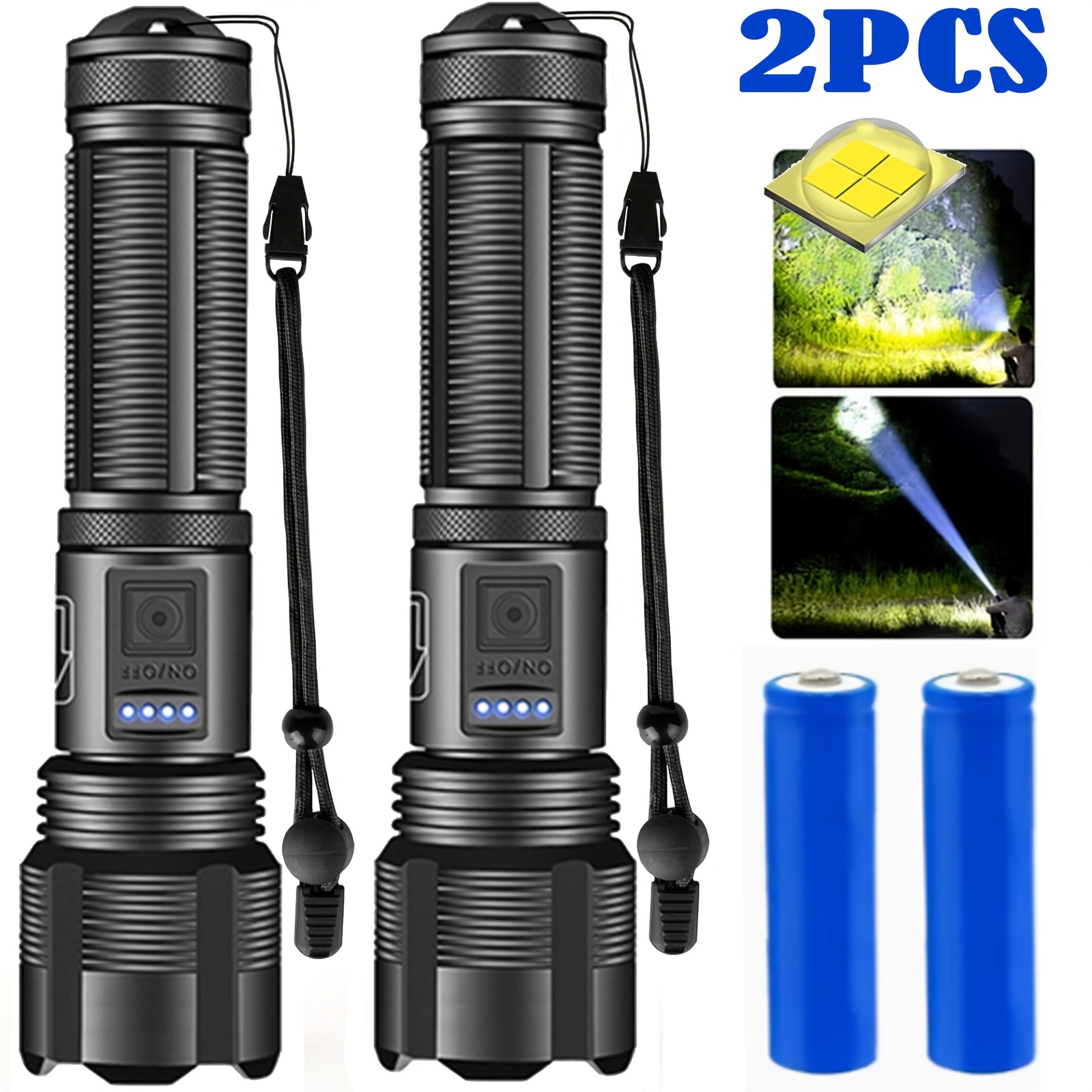 

2pcs High P70 Rechargeable Led Flashlight - Powerful Handheld For Camping And Emergencies - 5 , Long-,