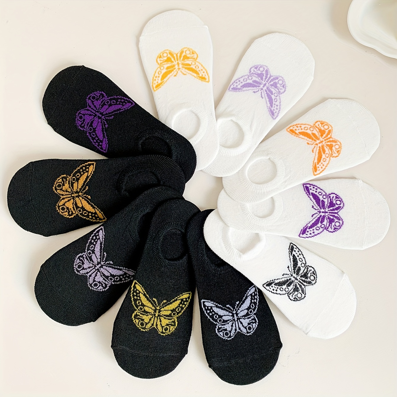 

5/10 Pairs Butterfly Boat Socks, Stylish & Breathable Low Cut Invisible Socks, Women's Stockings & Hosiery