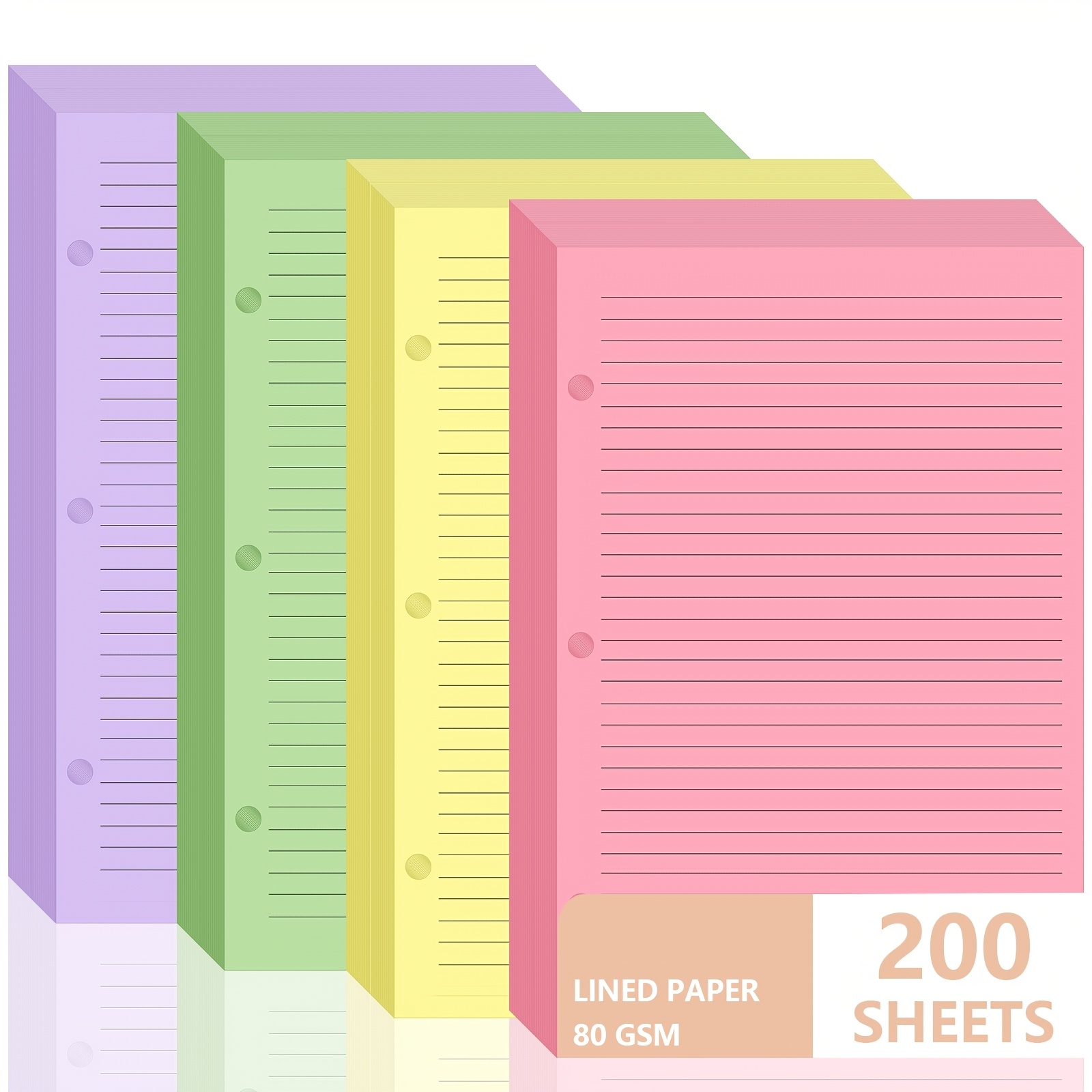 

200or400 Sheet Half Letter Lined Paper 3 Hole Punch 5- 8-1/2 College Ruled Loose Leaf Notebook Paper Lined Refills Paper Colored Wide Ruled Paper Mini Binder Paper Fits 3 Ring Binders For Office