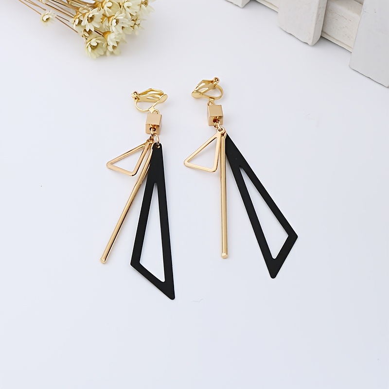 E-shop Retro Exquisite Bunte Dreieck Ohrringe ohne Piercing Damen Einfache Ins Fashion Vielseitige Lange Ohrringe