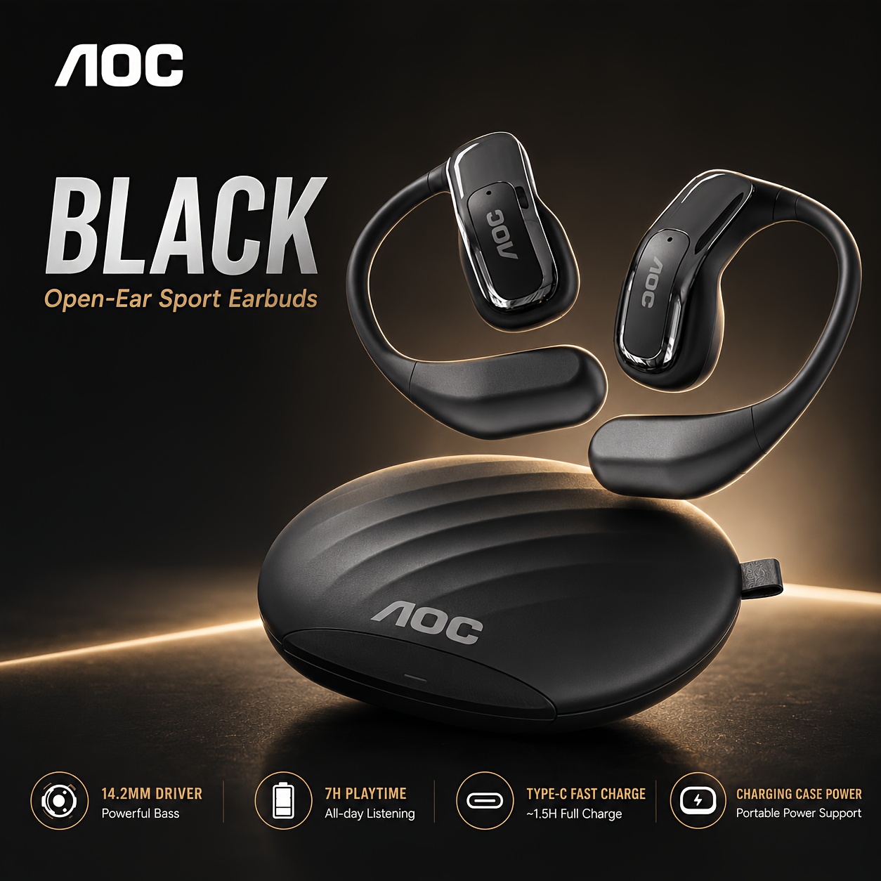 Aoc Wireless Ear Hook Headphones, 9h Long Headphones, -30khz Driver Headphones Sound, Gaming Headphones Safe And Comfortable Without Delay, Suitable For Running/sports/fitness, And Not Disposable