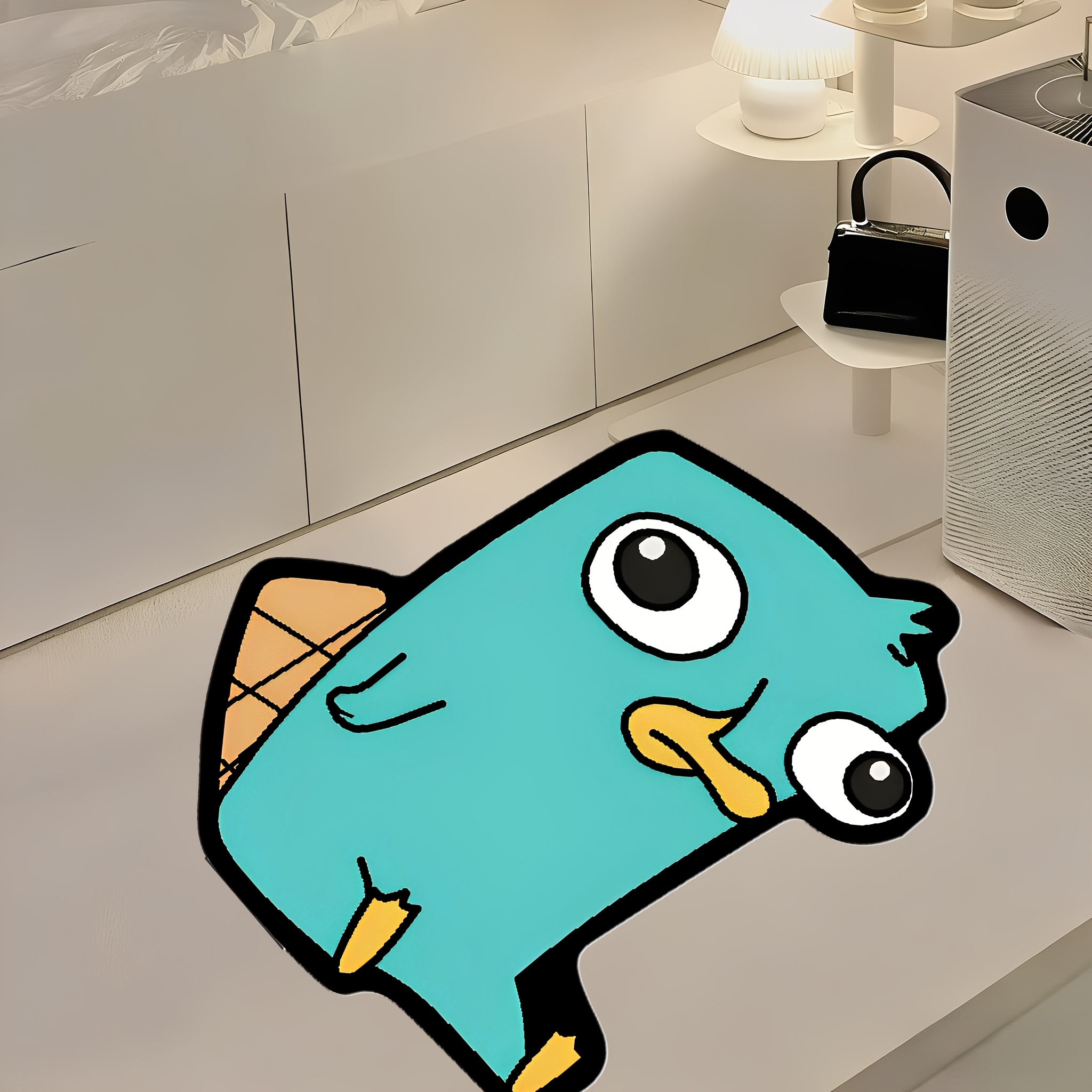 TEMU 1pc Trendy Animated Platypus Cute Rug Soft Comfortable Non-slip Machine Washable Rug Mat Bedroom Living Room Study Rug Game Room Animation Hall
