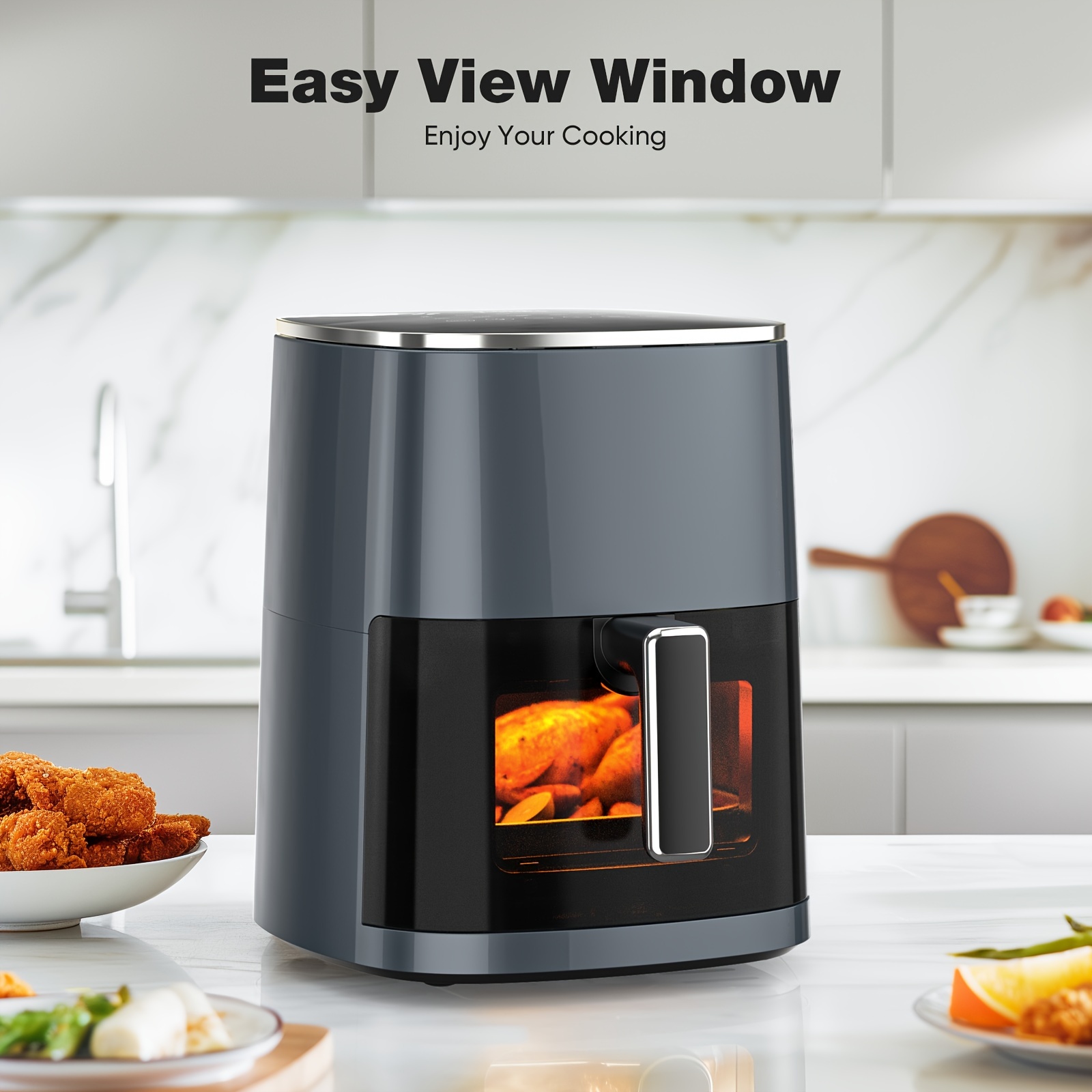 

Air Fryer 6 Quart Capacity With Window Square Air Fryer 12-in-1 Air Fry, Roast, , Dehydrate, Bake, Steam With 400f