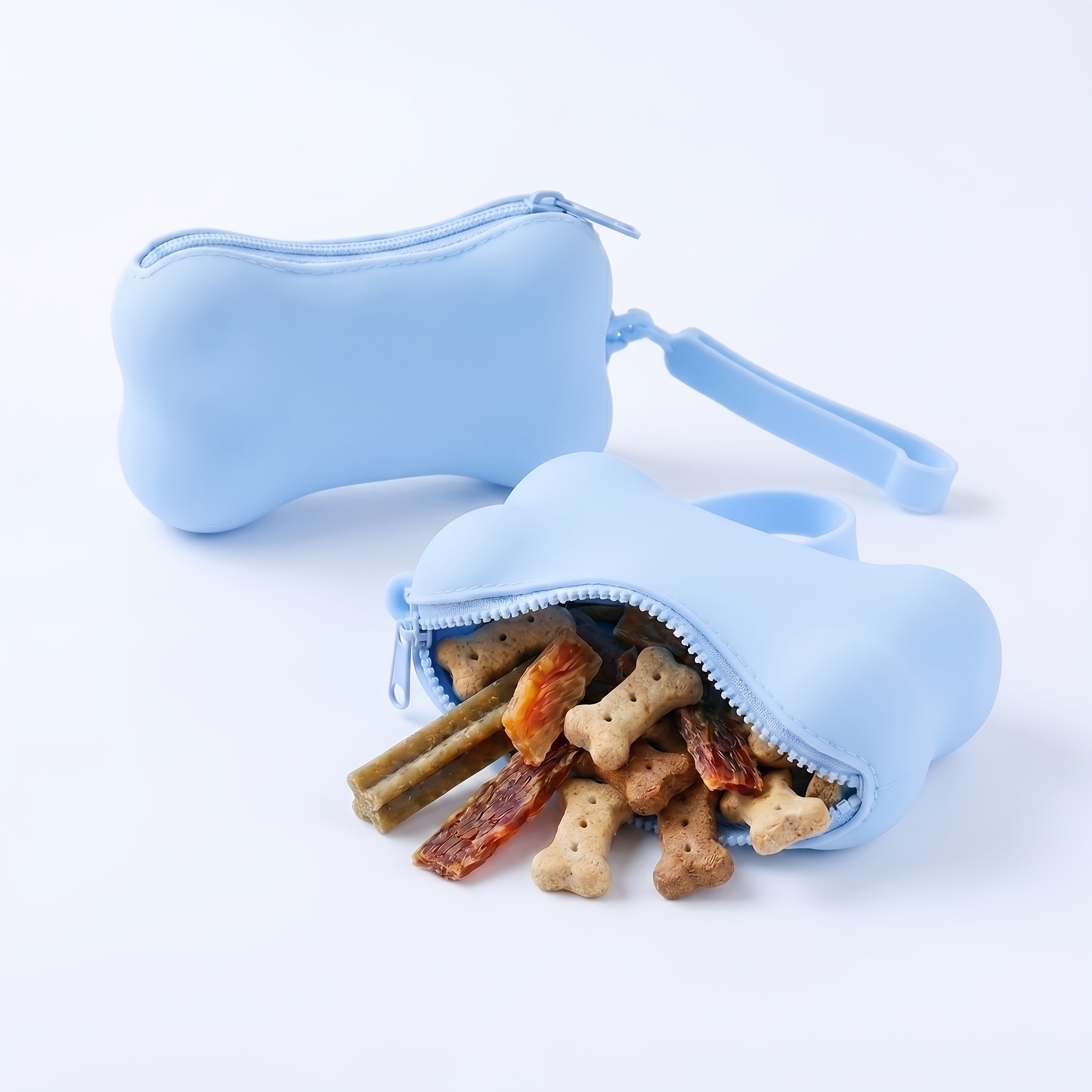 TEMU 1pc Bone-shaped Silicone Dog Treat Bag, Portable Training Pouch, Puppy Reward Snack Holder With Zipper And Strap, 6 Colors Dog Training Bag, Dog