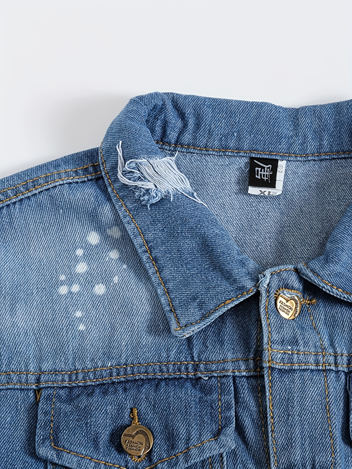 mens ripped denim jacket washed motorcycle fit denim - Temu Saudi