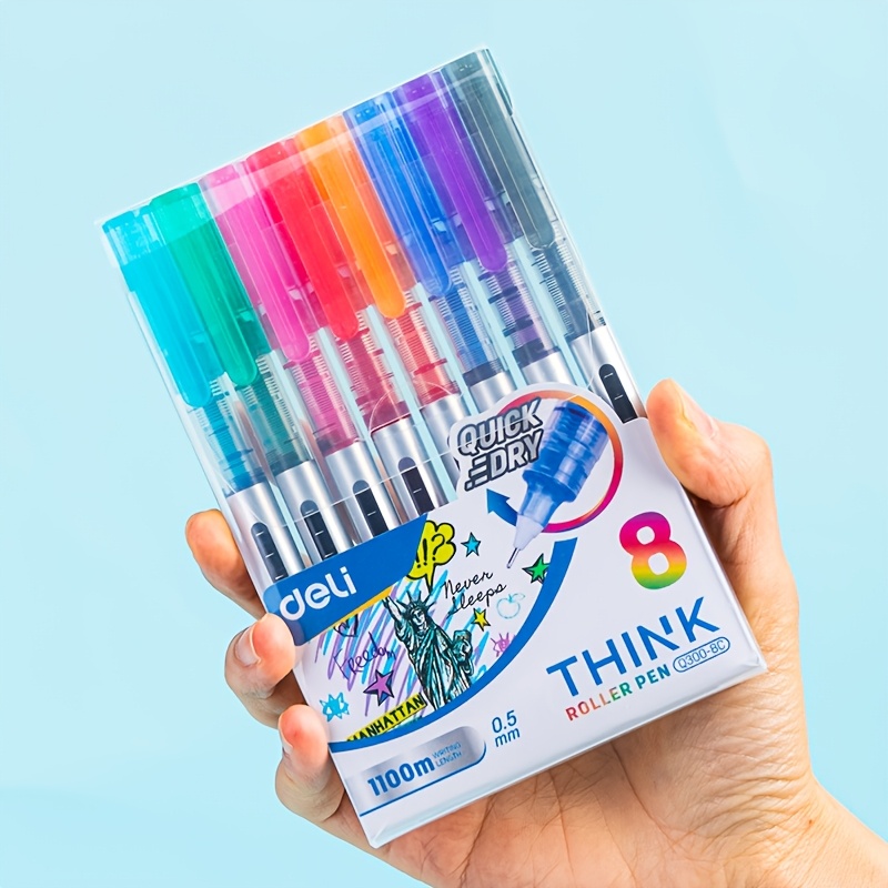 E-shop Deli 8-Farben Gelstifte, 0,5 mm feine Spitze, 8er-Pack sortierte Farben zum Journaling, für Malbücher für Erwachsene, Notizen, Büro- und