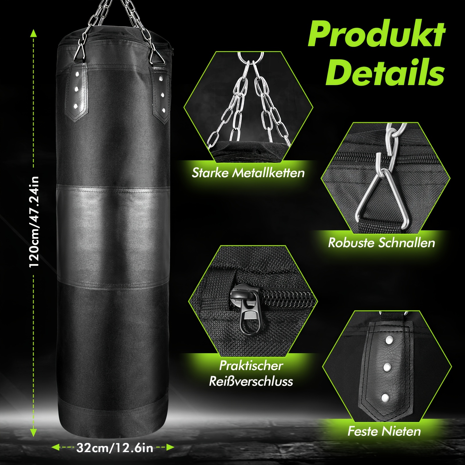 Image of Punching Bag Hanging Set, Boxing Bag With A Full Range Of Additions, Microfiber Leather Heavy Bag For Training Kickboxing Fitness Mma Grappling Muay Thai Karate 100/120cm