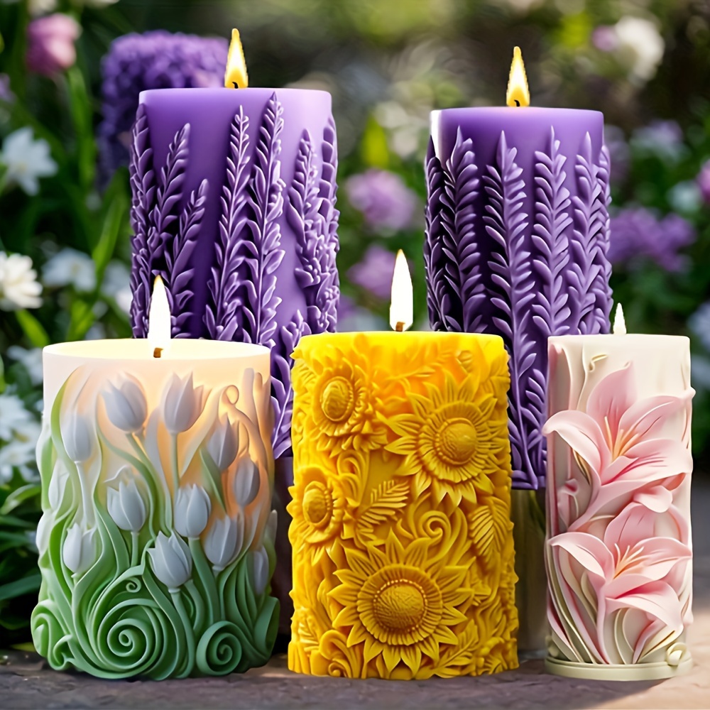 

2pcs 3d Floral Silicone Candle Molds - Sunflower, Tulip & Lavender Designs For Diy Resin Casting And Candle Making - Perfect Wedding Favors